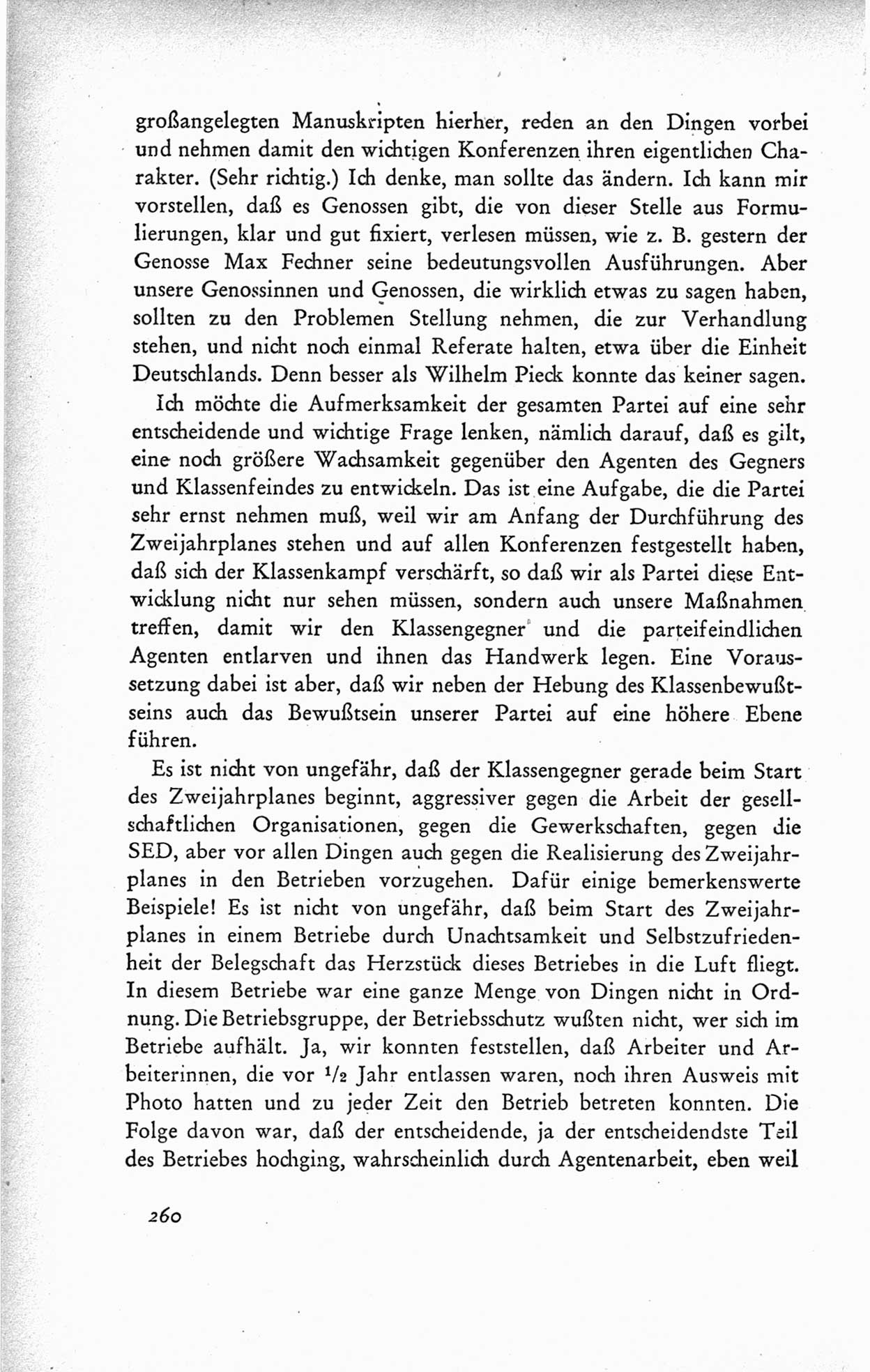 Protokoll der ersten Parteikonferenz der Sozialistischen Einheitspartei Deutschlands (SED) [Sowjetische Besatzungszone (SBZ) Deutschlands] vom 25. bis 28. Januar 1949 im Hause der Deutschen Wirtschaftskommission zu Berlin, Seite 260 (Prot. 1. PK SED SBZ Dtl. 1949, S. 260)