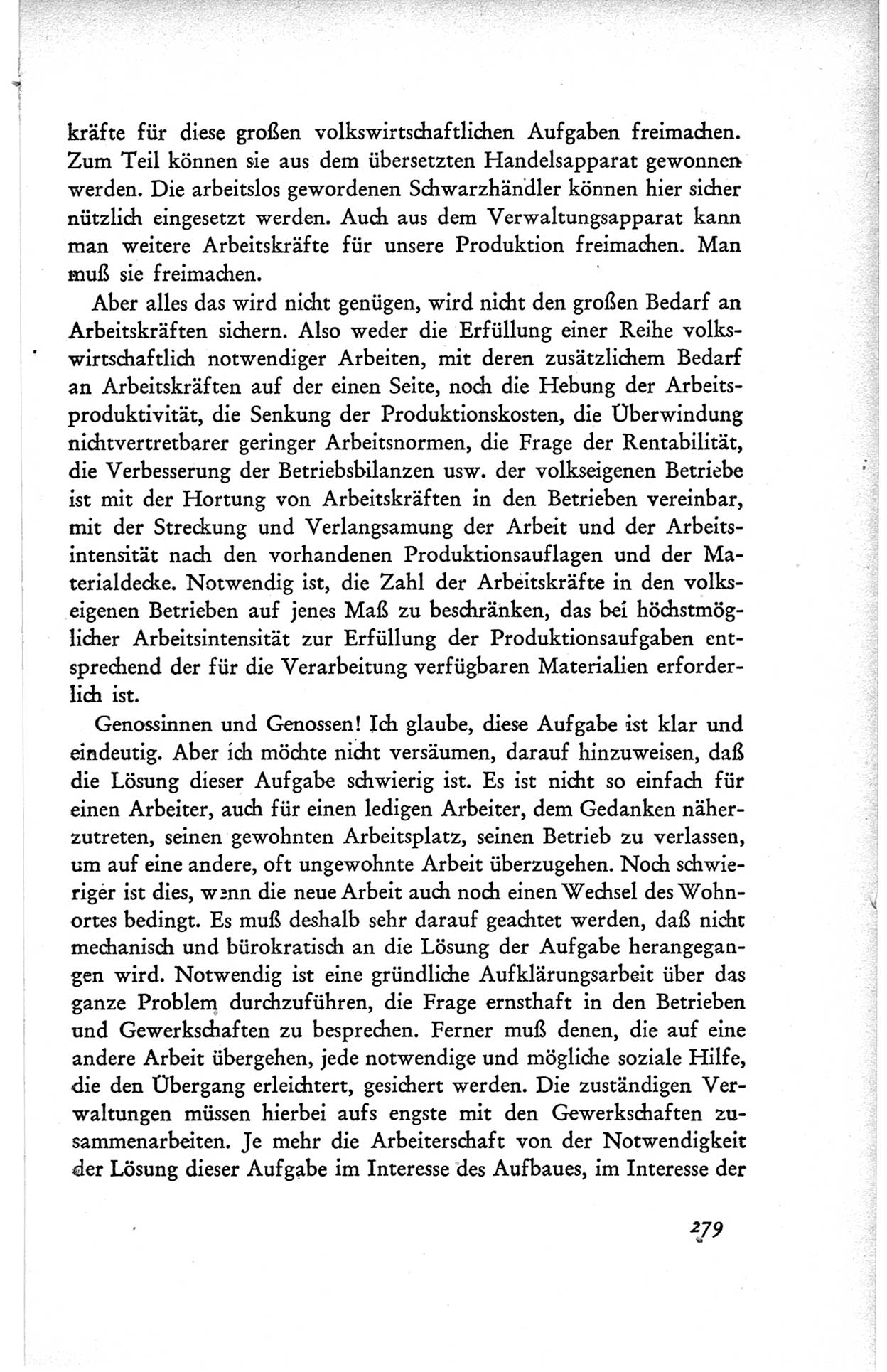 Protokoll der ersten Parteikonferenz der Sozialistischen Einheitspartei Deutschlands (SED) [Sowjetische Besatzungszone (SBZ) Deutschlands] vom 25. bis 28. Januar 1949 im Hause der Deutschen Wirtschaftskommission zu Berlin, Seite 279 (Prot. 1. PK SED SBZ Dtl. 1949, S. 279)