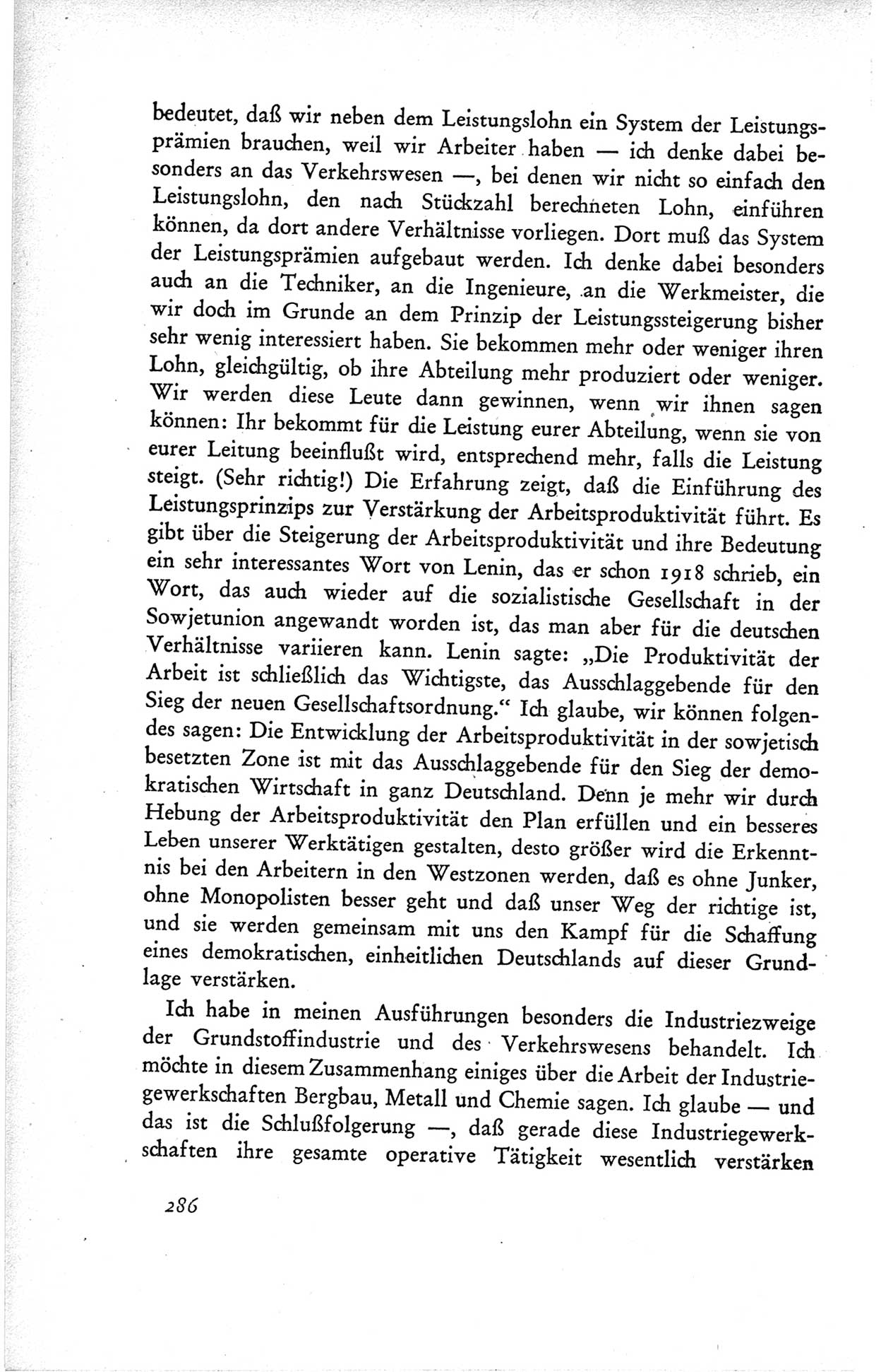 Protokoll der ersten Parteikonferenz der Sozialistischen Einheitspartei Deutschlands (SED) [Sowjetische Besatzungszone (SBZ) Deutschlands] vom 25. bis 28. Januar 1949 im Hause der Deutschen Wirtschaftskommission zu Berlin, Seite 286 (Prot. 1. PK SED SBZ Dtl. 1949, S. 286)