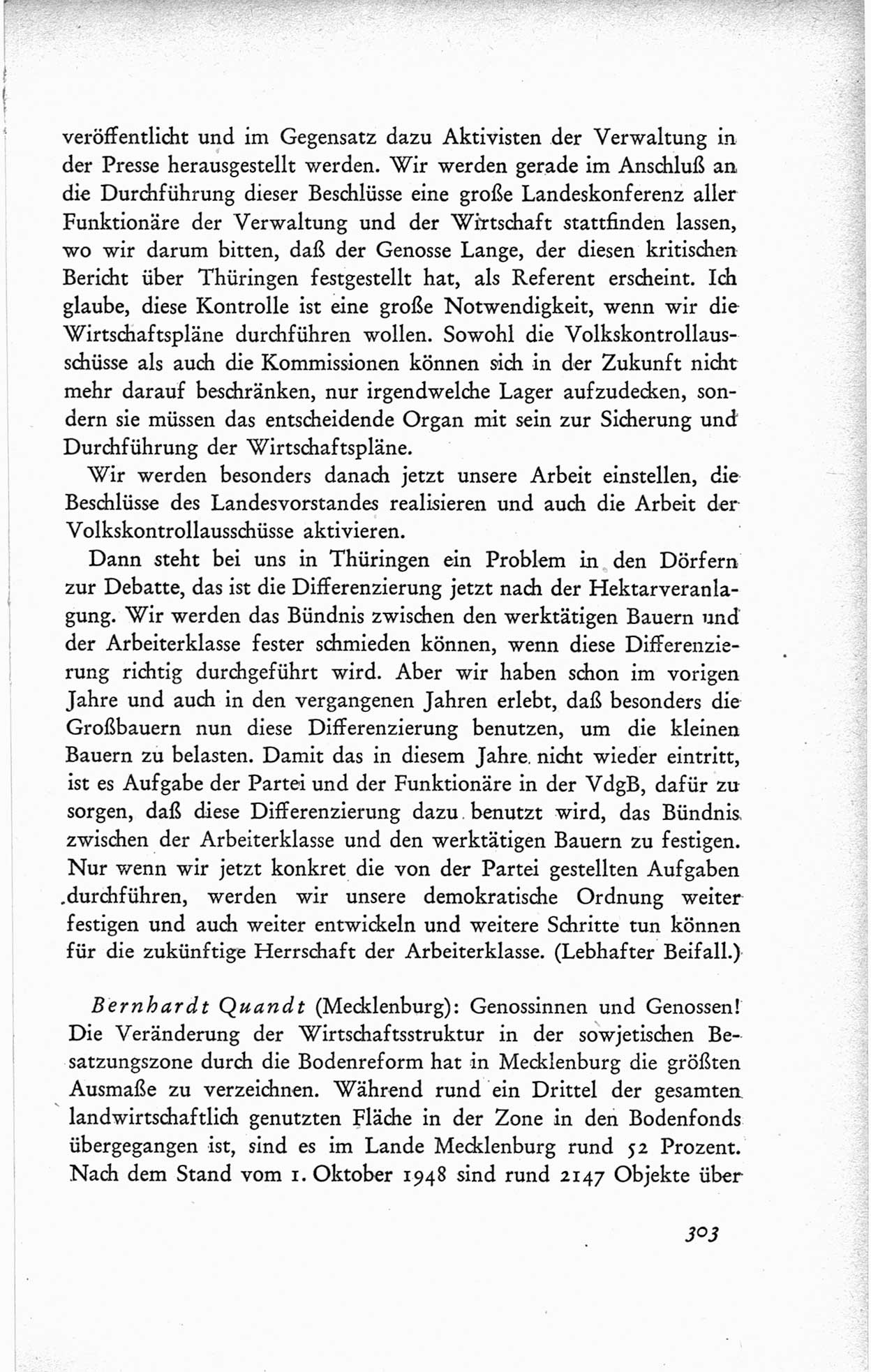 Protokoll der ersten Parteikonferenz der Sozialistischen Einheitspartei Deutschlands (SED) [Sowjetische Besatzungszone (SBZ) Deutschlands] vom 25. bis 28. Januar 1949 im Hause der Deutschen Wirtschaftskommission zu Berlin, Seite 303 (Prot. 1. PK SED SBZ Dtl. 1949, S. 303)