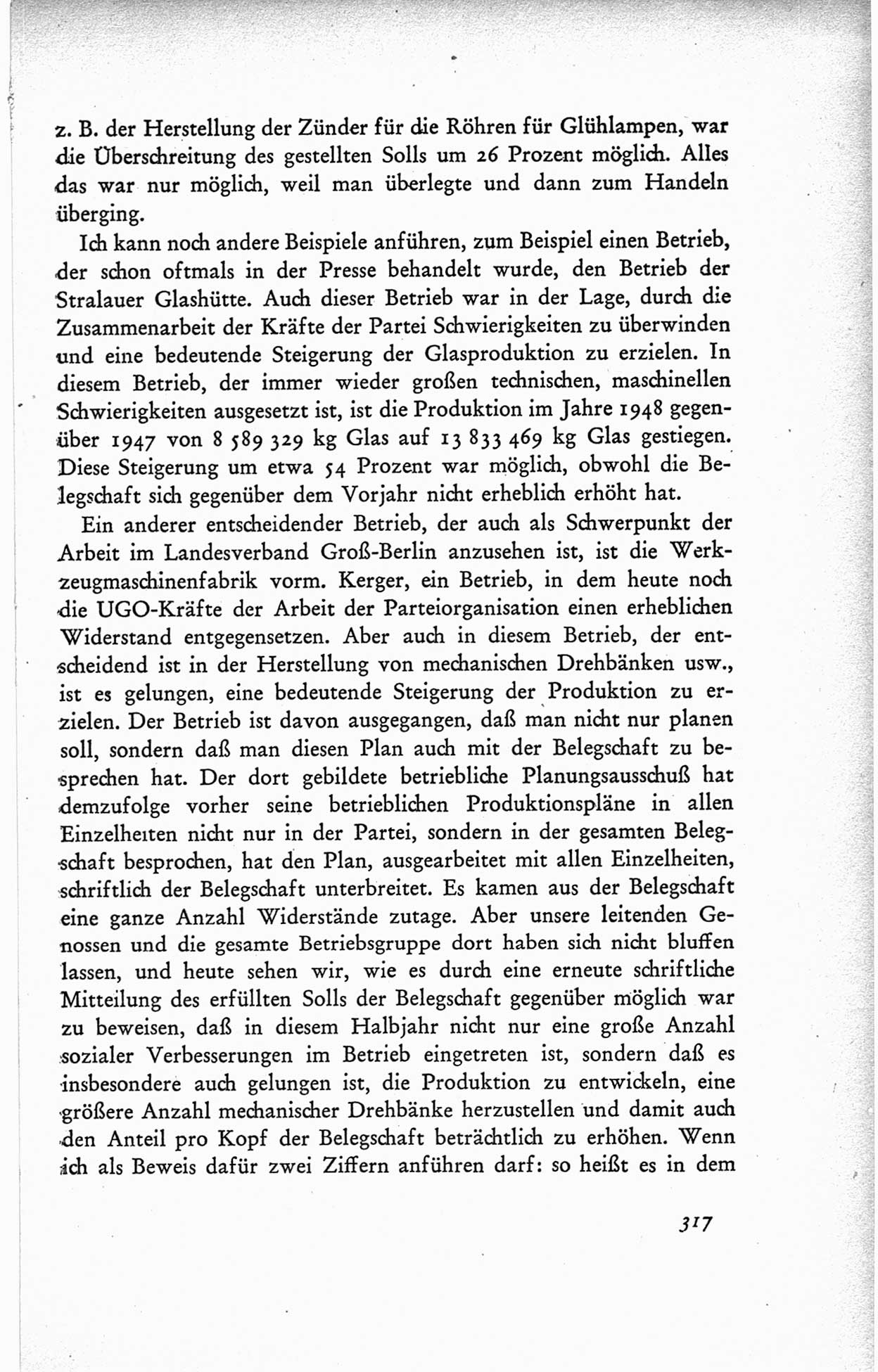 Protokoll der ersten Parteikonferenz der Sozialistischen Einheitspartei Deutschlands (SED) [Sowjetische Besatzungszone (SBZ) Deutschlands] vom 25. bis 28. Januar 1949 im Hause der Deutschen Wirtschaftskommission zu Berlin, Seite 317 (Prot. 1. PK SED SBZ Dtl. 1949, S. 317)