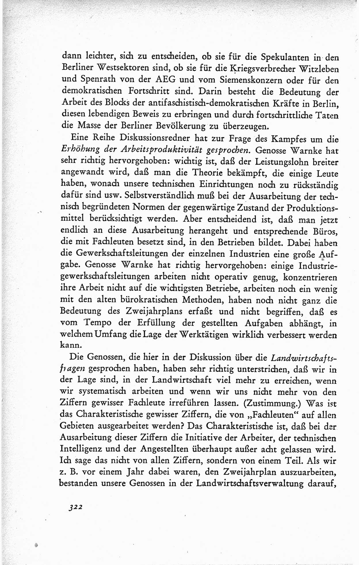 Protokoll der ersten Parteikonferenz der Sozialistischen Einheitspartei Deutschlands (SED) [Sowjetische Besatzungszone (SBZ) Deutschlands] vom 25. bis 28. Januar 1949 im Hause der Deutschen Wirtschaftskommission zu Berlin, Seite 322 (Prot. 1. PK SED SBZ Dtl. 1949, S. 322)