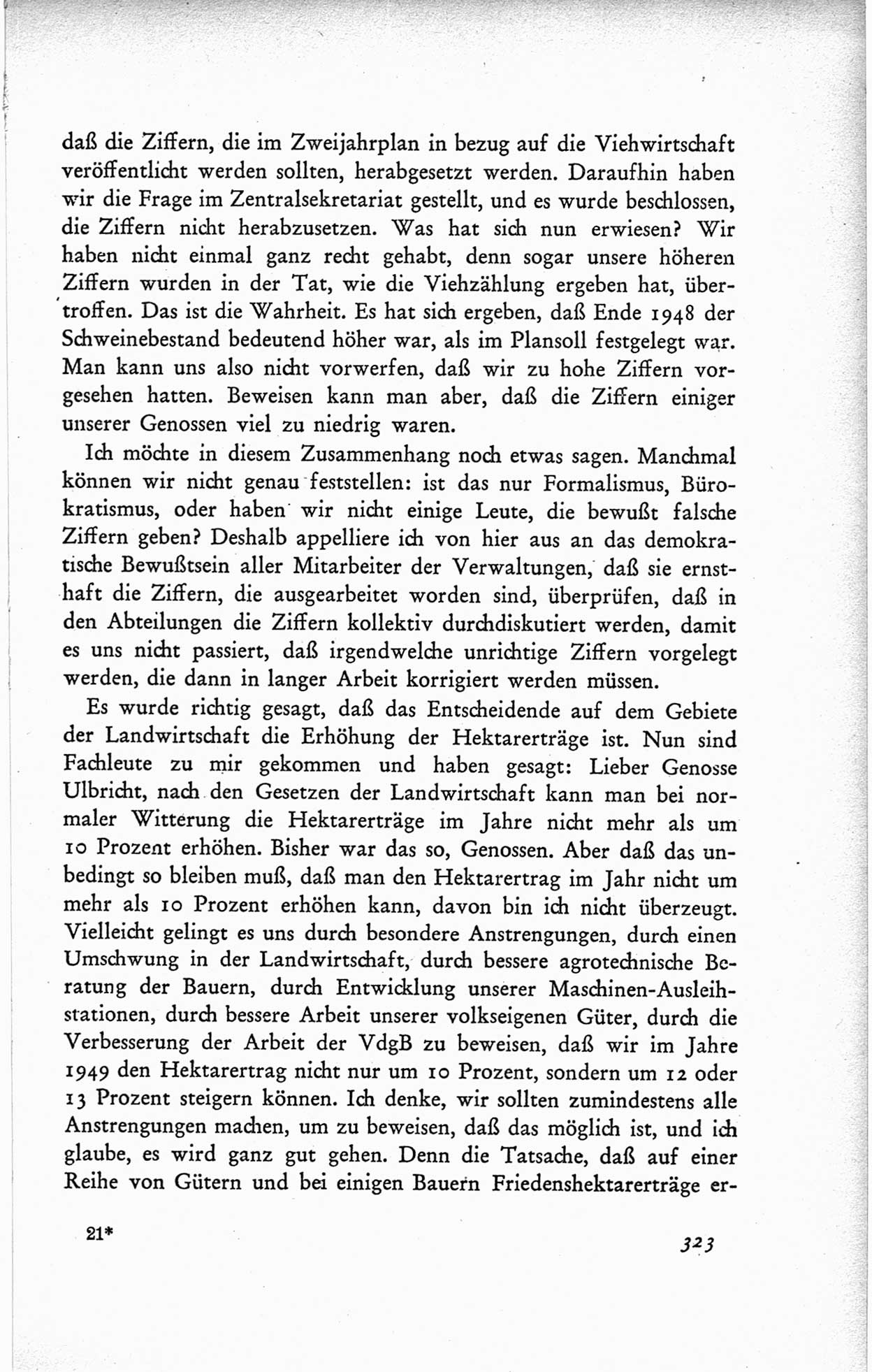 Protokoll der ersten Parteikonferenz der Sozialistischen Einheitspartei Deutschlands (SED) [Sowjetische Besatzungszone (SBZ) Deutschlands] vom 25. bis 28. Januar 1949 im Hause der Deutschen Wirtschaftskommission zu Berlin, Seite 323 (Prot. 1. PK SED SBZ Dtl. 1949, S. 323)