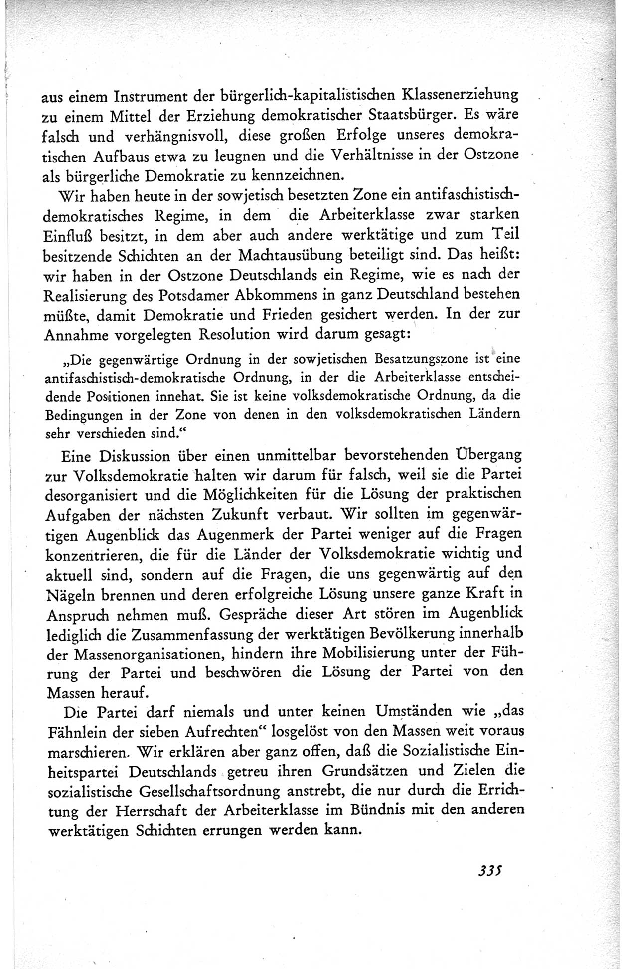 Protokoll der ersten Parteikonferenz der Sozialistischen Einheitspartei Deutschlands (SED) [Sowjetische Besatzungszone (SBZ) Deutschlands] vom 25. bis 28. Januar 1949 im Hause der Deutschen Wirtschaftskommission zu Berlin, Seite 335 (Prot. 1. PK SED SBZ Dtl. 1949, S. 335)