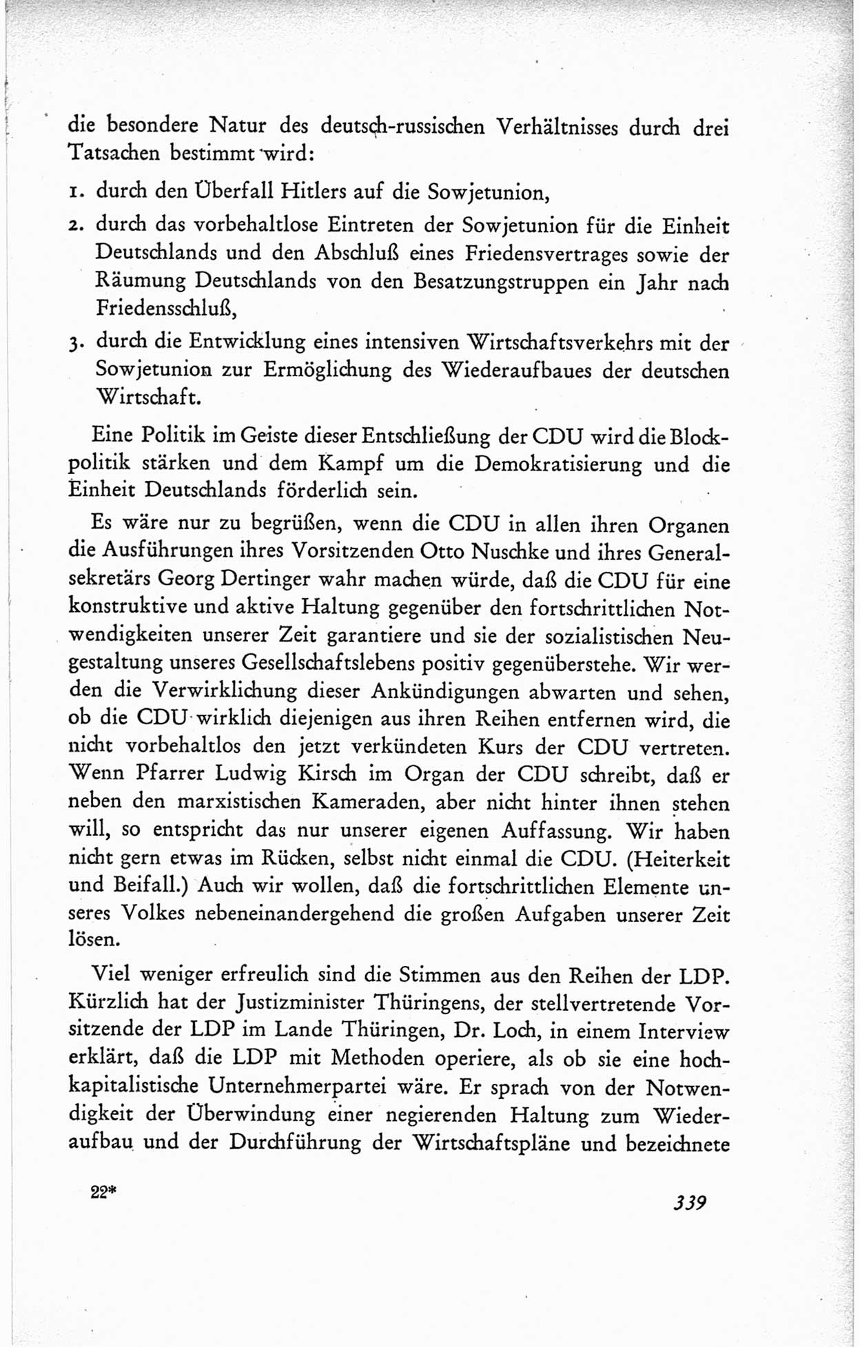 Protokoll der ersten Parteikonferenz der Sozialistischen Einheitspartei Deutschlands (SED) [Sowjetische Besatzungszone (SBZ) Deutschlands] vom 25. bis 28. Januar 1949 im Hause der Deutschen Wirtschaftskommission zu Berlin, Seite 339 (Prot. 1. PK SED SBZ Dtl. 1949, S. 339)