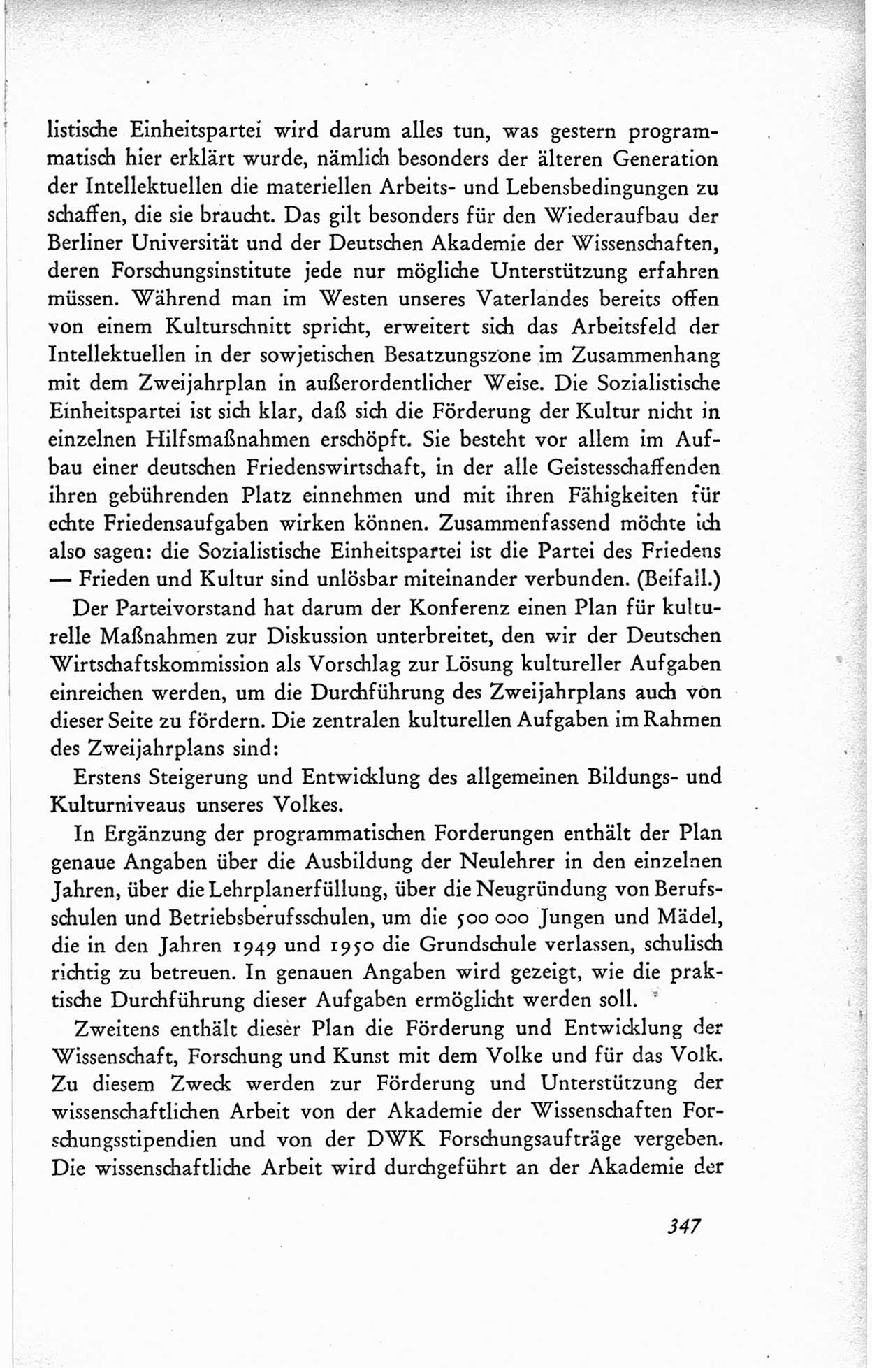 Protokoll der ersten Parteikonferenz der Sozialistischen Einheitspartei Deutschlands (SED) [Sowjetische Besatzungszone (SBZ) Deutschlands] vom 25. bis 28. Januar 1949 im Hause der Deutschen Wirtschaftskommission zu Berlin, Seite 347 (Prot. 1. PK SED SBZ Dtl. 1949, S. 347)