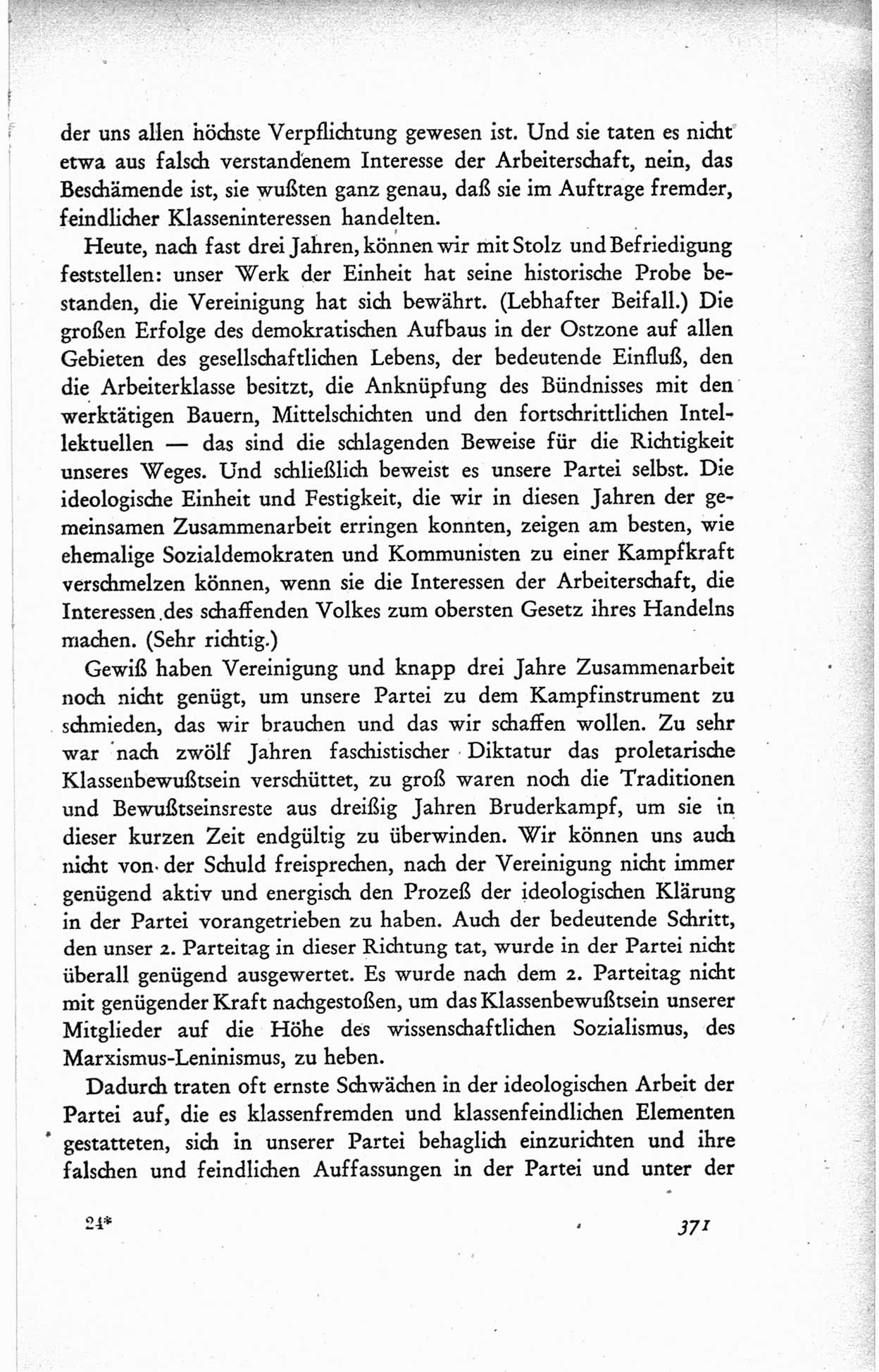 Protokoll der ersten Parteikonferenz der Sozialistischen Einheitspartei Deutschlands (SED) [Sowjetische Besatzungszone (SBZ) Deutschlands] vom 25. bis 28. Januar 1949 im Hause der Deutschen Wirtschaftskommission zu Berlin, Seite 371 (Prot. 1. PK SED SBZ Dtl. 1949, S. 371)