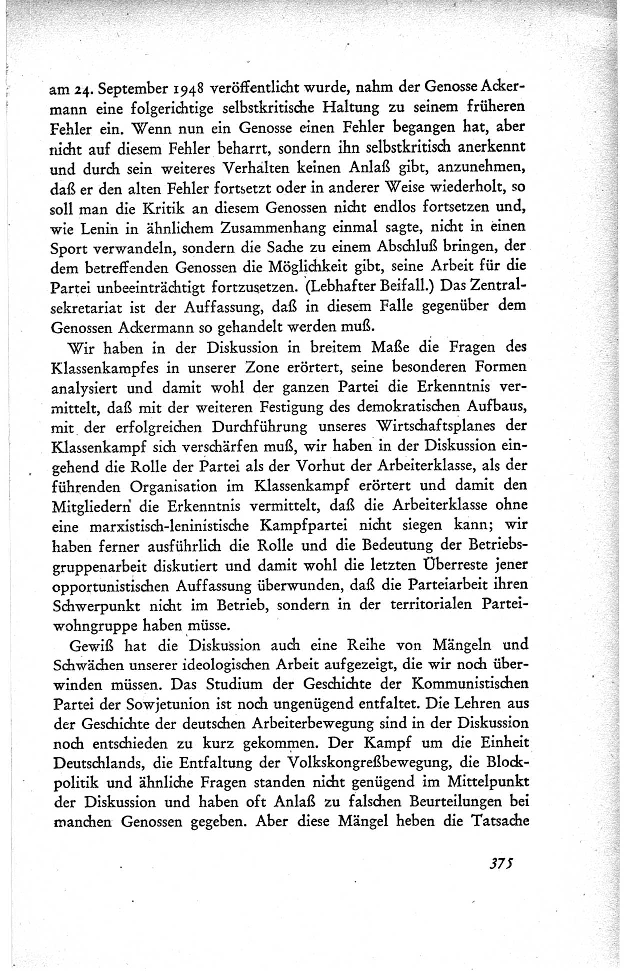 Protokoll der ersten Parteikonferenz der Sozialistischen Einheitspartei Deutschlands (SED) [Sowjetische Besatzungszone (SBZ) Deutschlands] vom 25. bis 28. Januar 1949 im Hause der Deutschen Wirtschaftskommission zu Berlin, Seite 375 (Prot. 1. PK SED SBZ Dtl. 1949, S. 375)