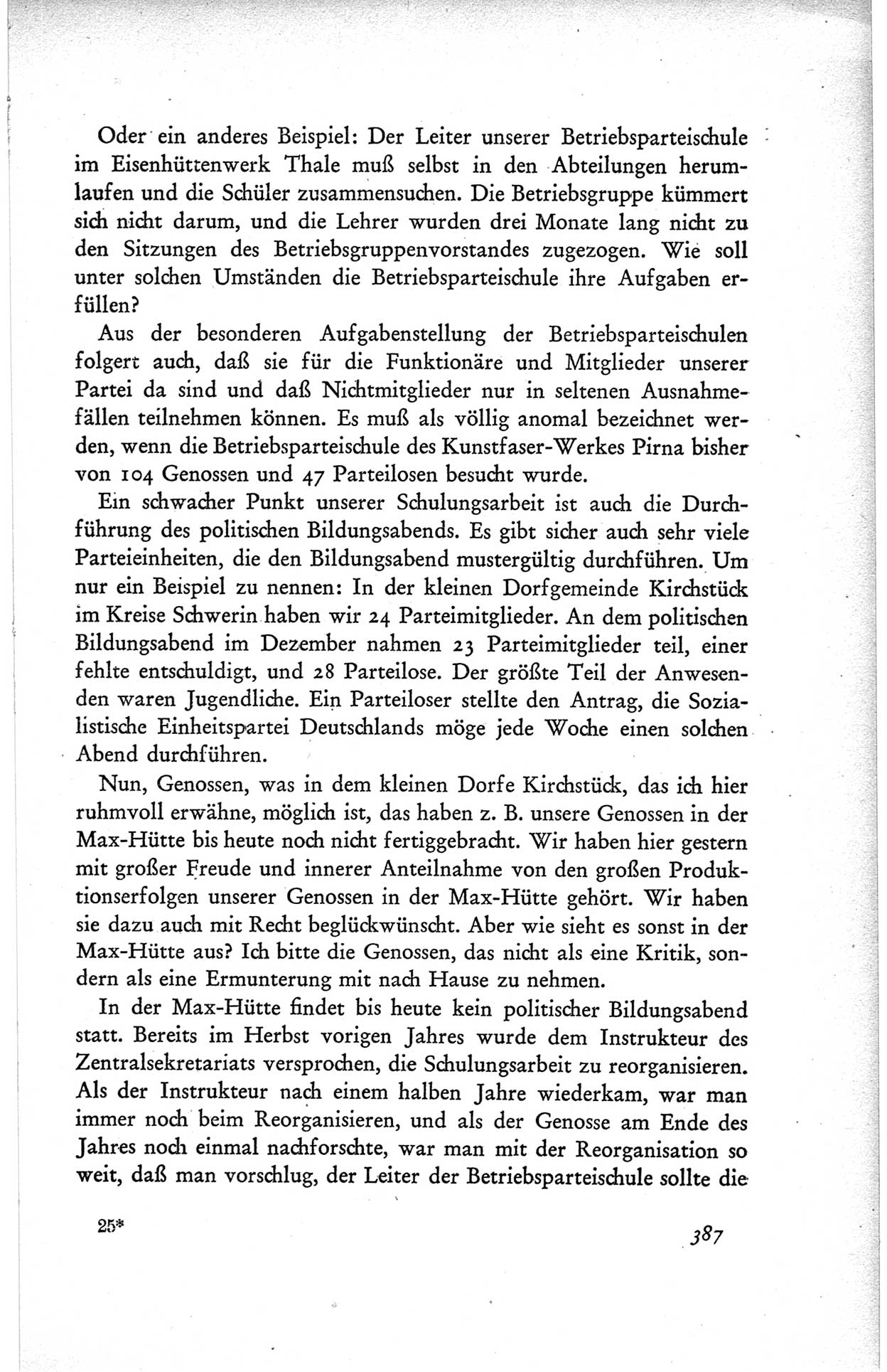 Protokoll der ersten Parteikonferenz der Sozialistischen Einheitspartei Deutschlands (SED) [Sowjetische Besatzungszone (SBZ) Deutschlands] vom 25. bis 28. Januar 1949 im Hause der Deutschen Wirtschaftskommission zu Berlin, Seite 387 (Prot. 1. PK SED SBZ Dtl. 1949, S. 387)