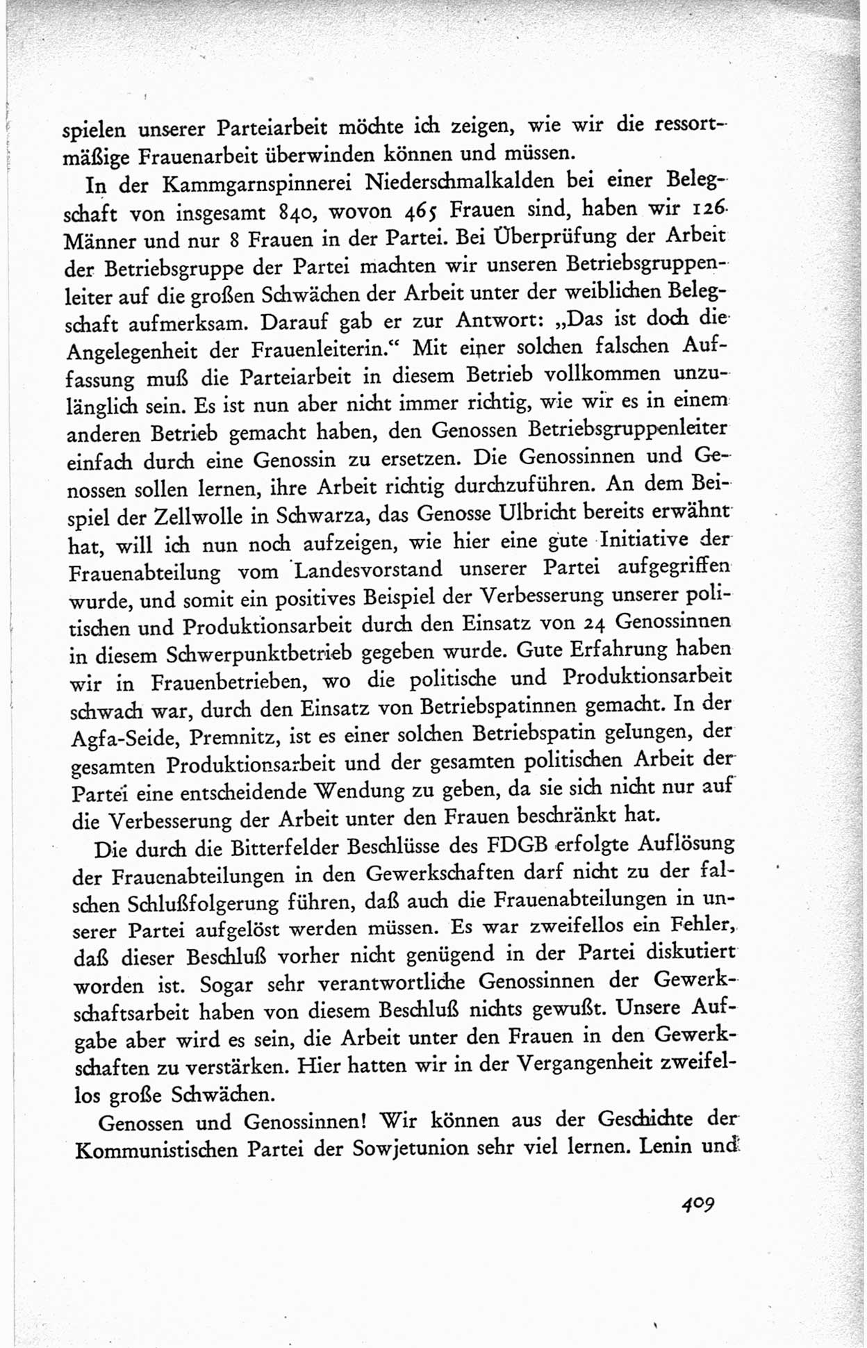 Protokoll der ersten Parteikonferenz der Sozialistischen Einheitspartei Deutschlands (SED) [Sowjetische Besatzungszone (SBZ) Deutschlands] vom 25. bis 28. Januar 1949 im Hause der Deutschen Wirtschaftskommission zu Berlin, Seite 409 (Prot. 1. PK SED SBZ Dtl. 1949, S. 409)