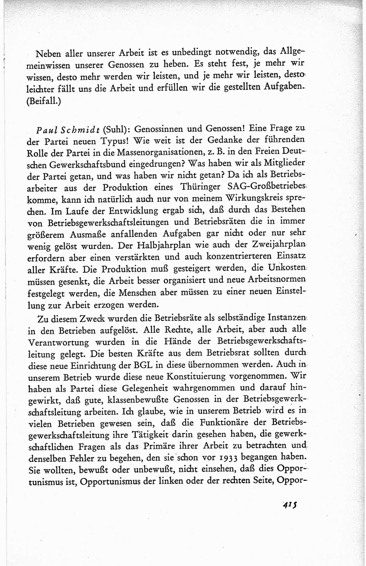 Protokoll der ersten Parteikonferenz der Sozialistischen Einheitspartei Deutschlands (SED) [Sowjetische Besatzungszone (SBZ) Deutschlands] vom 25. bis 28. Januar 1949 im Hause der Deutschen Wirtschaftskommission zu Berlin, Seite 415 (Prot. 1. PK SED SBZ Dtl. 1949, S. 415)