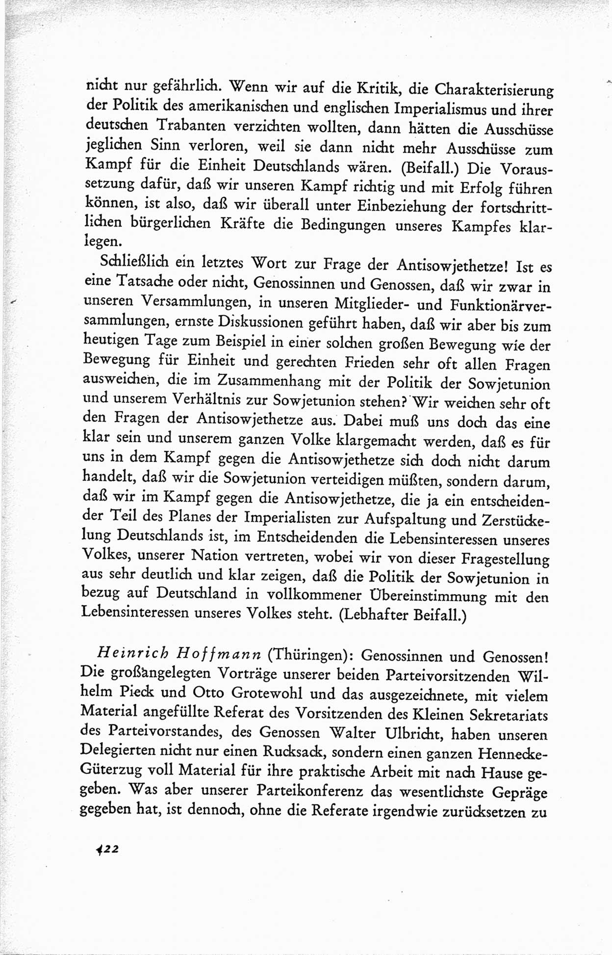 Protokoll der ersten Parteikonferenz der Sozialistischen Einheitspartei Deutschlands (SED) [Sowjetische Besatzungszone (SBZ) Deutschlands] vom 25. bis 28. Januar 1949 im Hause der Deutschen Wirtschaftskommission zu Berlin, Seite 422 (Prot. 1. PK SED SBZ Dtl. 1949, S. 422)