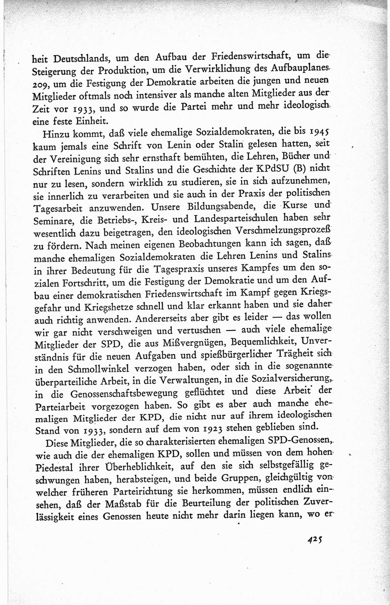 Protokoll der ersten Parteikonferenz der Sozialistischen Einheitspartei Deutschlands (SED) [Sowjetische Besatzungszone (SBZ) Deutschlands] vom 25. bis 28. Januar 1949 im Hause der Deutschen Wirtschaftskommission zu Berlin, Seite 425 (Prot. 1. PK SED SBZ Dtl. 1949, S. 425)