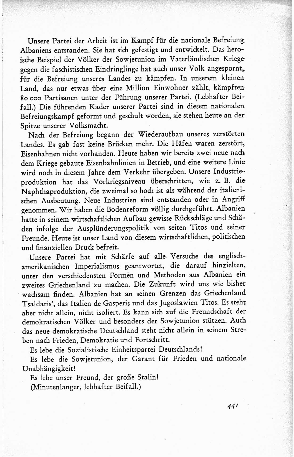 Protokoll der ersten Parteikonferenz der Sozialistischen Einheitspartei Deutschlands (SED) [Sowjetische Besatzungszone (SBZ) Deutschlands] vom 25. bis 28. Januar 1949 im Hause der Deutschen Wirtschaftskommission zu Berlin, Seite 441 (Prot. 1. PK SED SBZ Dtl. 1949, S. 441)