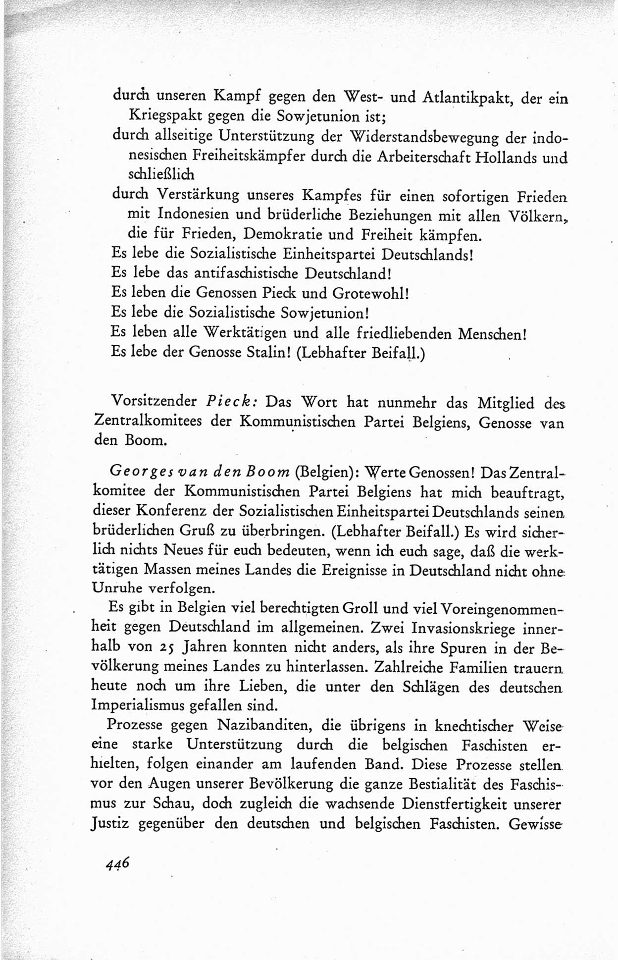 Protokoll der ersten Parteikonferenz der Sozialistischen Einheitspartei Deutschlands (SED) [Sowjetische Besatzungszone (SBZ) Deutschlands] vom 25. bis 28. Januar 1949 im Hause der Deutschen Wirtschaftskommission zu Berlin, Seite 446 (Prot. 1. PK SED SBZ Dtl. 1949, S. 446)