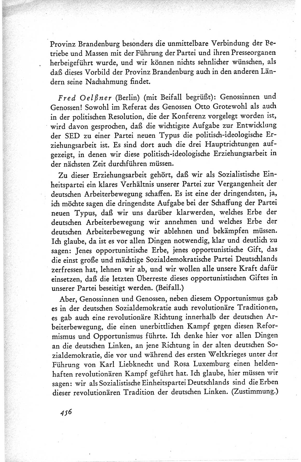 Protokoll der ersten Parteikonferenz der Sozialistischen Einheitspartei Deutschlands (SED) [Sowjetische Besatzungszone (SBZ) Deutschlands] vom 25. bis 28. Januar 1949 im Hause der Deutschen Wirtschaftskommission zu Berlin, Seite 456 (Prot. 1. PK SED SBZ Dtl. 1949, S. 456)