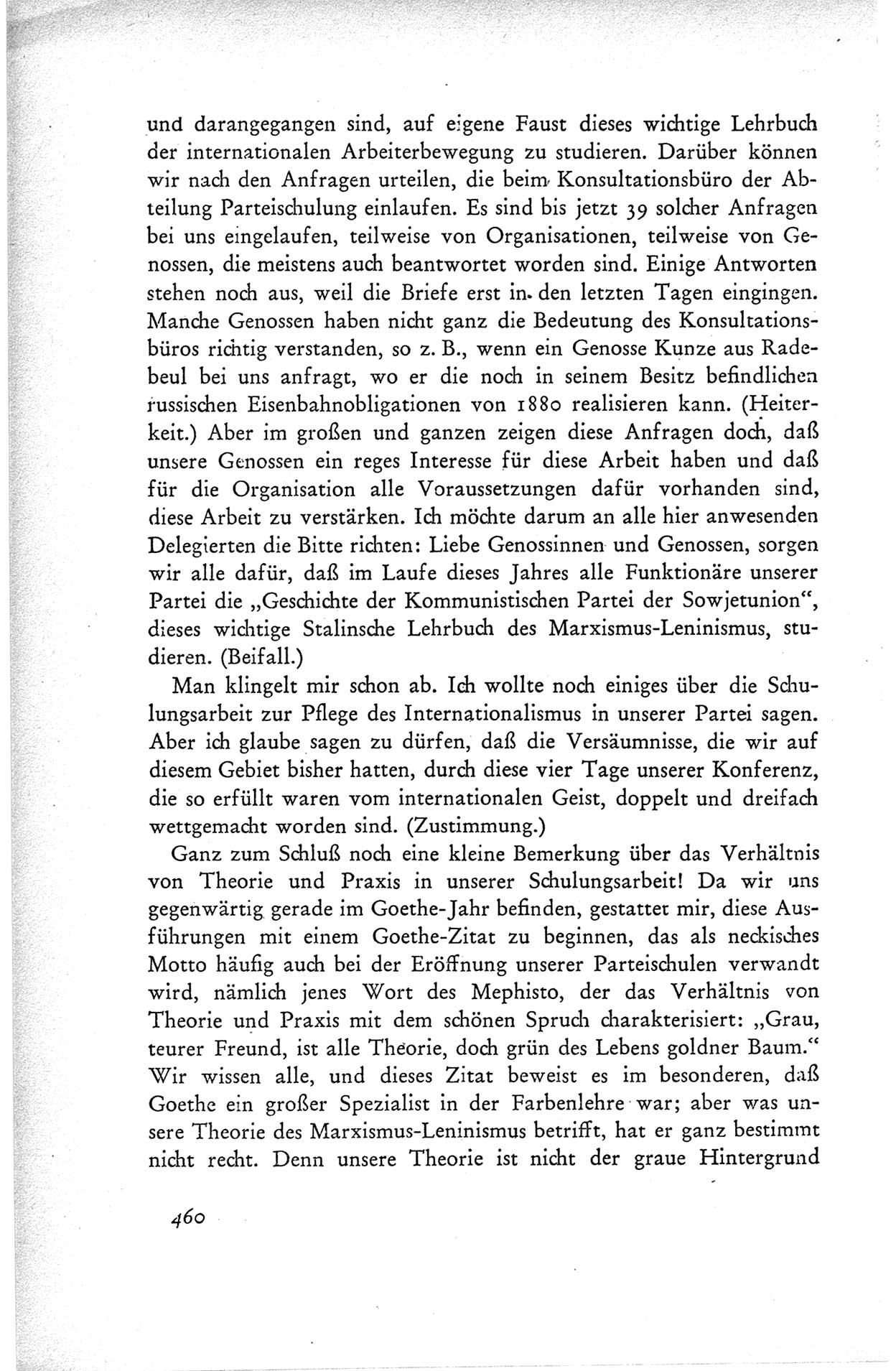 Protokoll der ersten Parteikonferenz der Sozialistischen Einheitspartei Deutschlands (SED) [Sowjetische Besatzungszone (SBZ) Deutschlands] vom 25. bis 28. Januar 1949 im Hause der Deutschen Wirtschaftskommission zu Berlin, Seite 460 (Prot. 1. PK SED SBZ Dtl. 1949, S. 460)