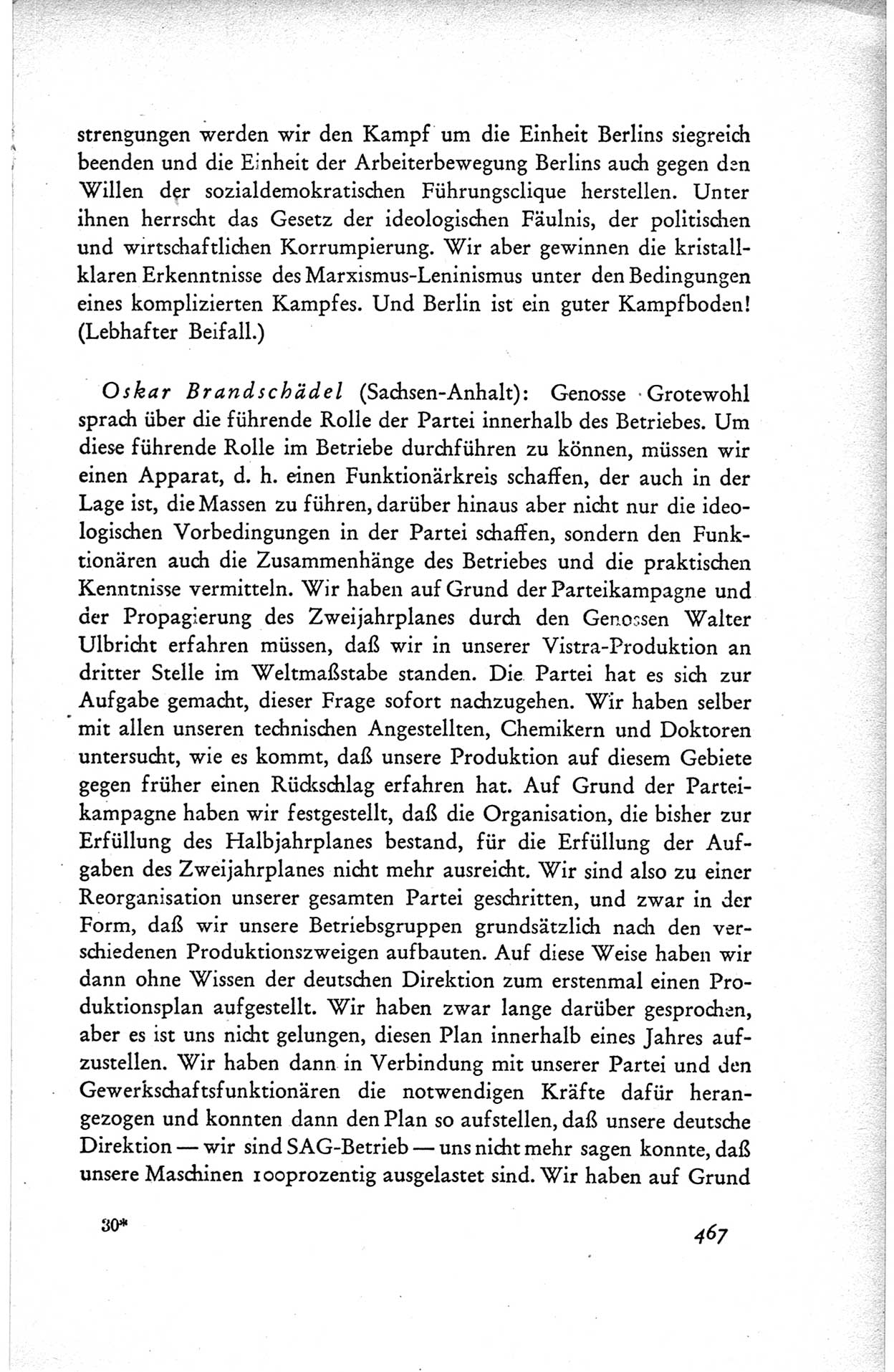 Protokoll der ersten Parteikonferenz der Sozialistischen Einheitspartei Deutschlands (SED) [Sowjetische Besatzungszone (SBZ) Deutschlands] vom 25. bis 28. Januar 1949 im Hause der Deutschen Wirtschaftskommission zu Berlin, Seite 467 (Prot. 1. PK SED SBZ Dtl. 1949, S. 467)