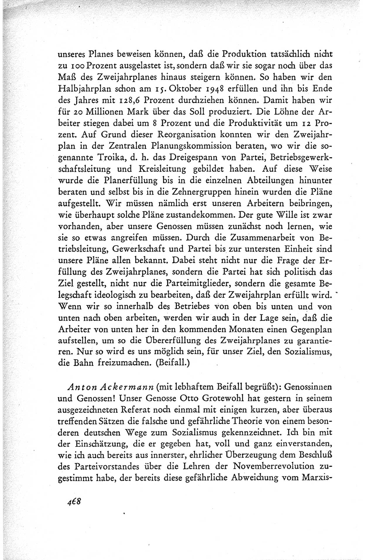 Protokoll der ersten Parteikonferenz der Sozialistischen Einheitspartei Deutschlands (SED) [Sowjetische Besatzungszone (SBZ) Deutschlands] vom 25. bis 28. Januar 1949 im Hause der Deutschen Wirtschaftskommission zu Berlin, Seite 468 (Prot. 1. PK SED SBZ Dtl. 1949, S. 468)