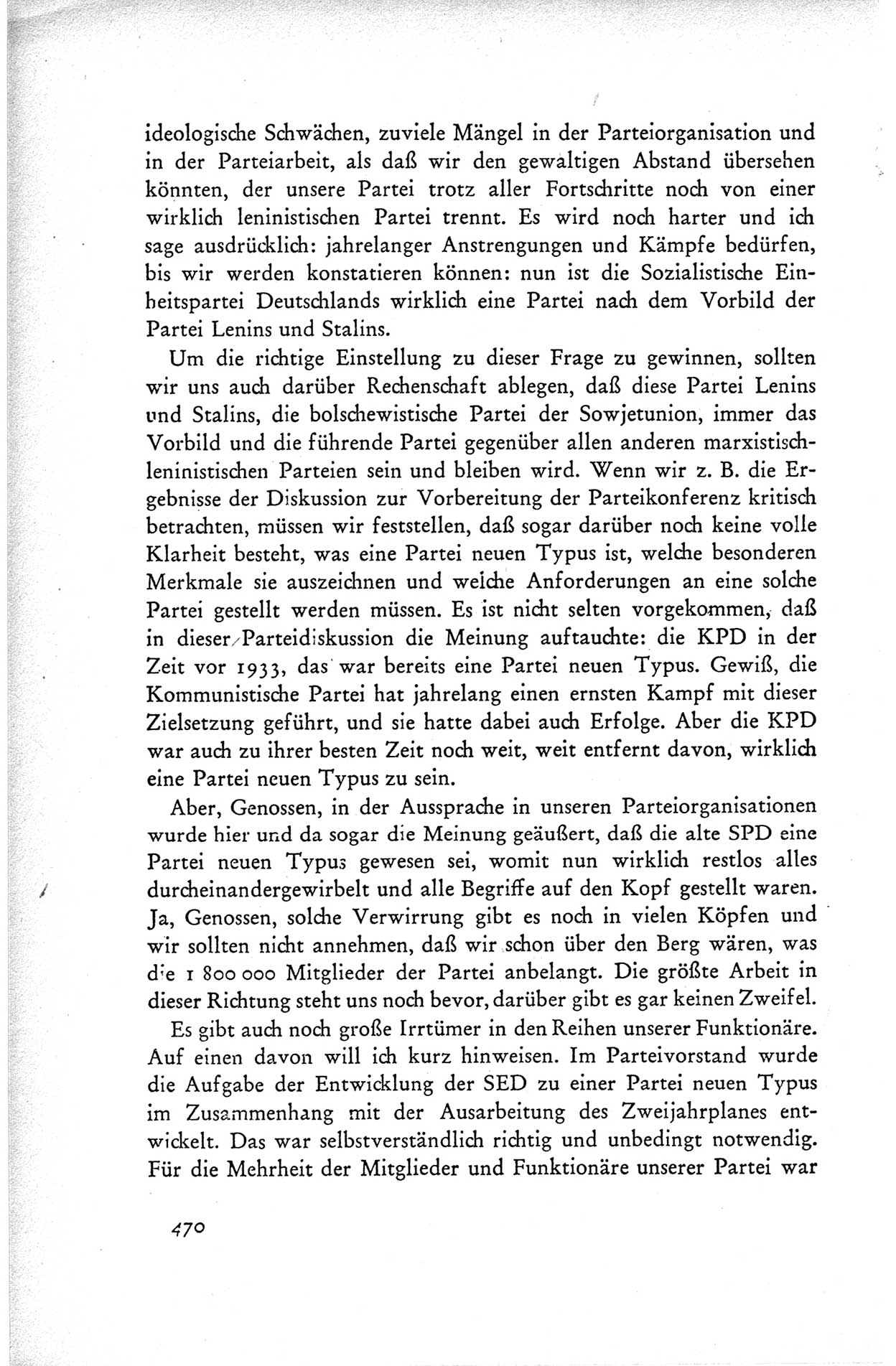 Protokoll der ersten Parteikonferenz der Sozialistischen Einheitspartei Deutschlands (SED) [Sowjetische Besatzungszone (SBZ) Deutschlands] vom 25. bis 28. Januar 1949 im Hause der Deutschen Wirtschaftskommission zu Berlin, Seite 470 (Prot. 1. PK SED SBZ Dtl. 1949, S. 470)