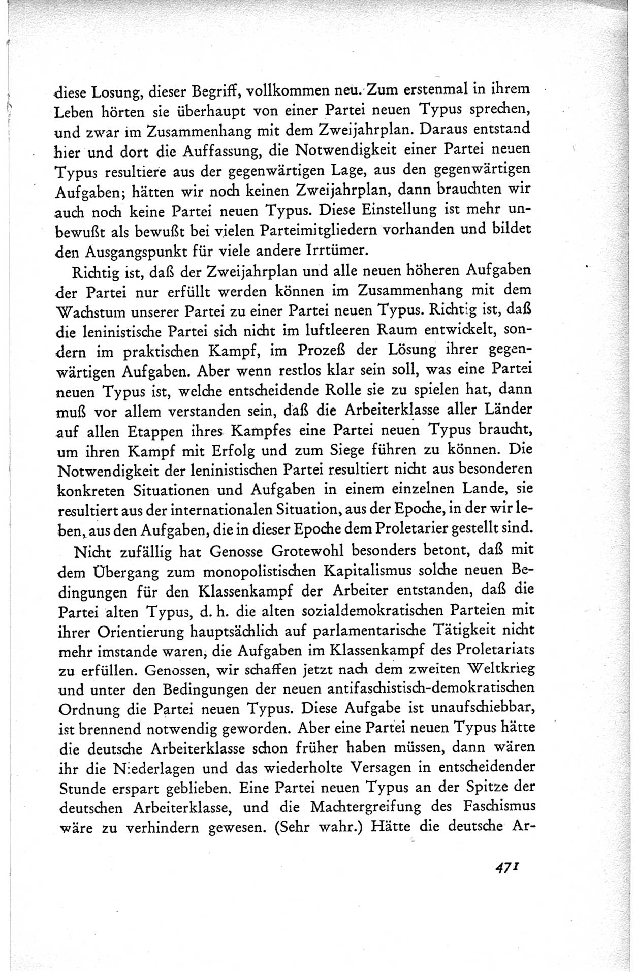 Protokoll der ersten Parteikonferenz der Sozialistischen Einheitspartei Deutschlands (SED) [Sowjetische Besatzungszone (SBZ) Deutschlands] vom 25. bis 28. Januar 1949 im Hause der Deutschen Wirtschaftskommission zu Berlin, Seite 471 (Prot. 1. PK SED SBZ Dtl. 1949, S. 471)