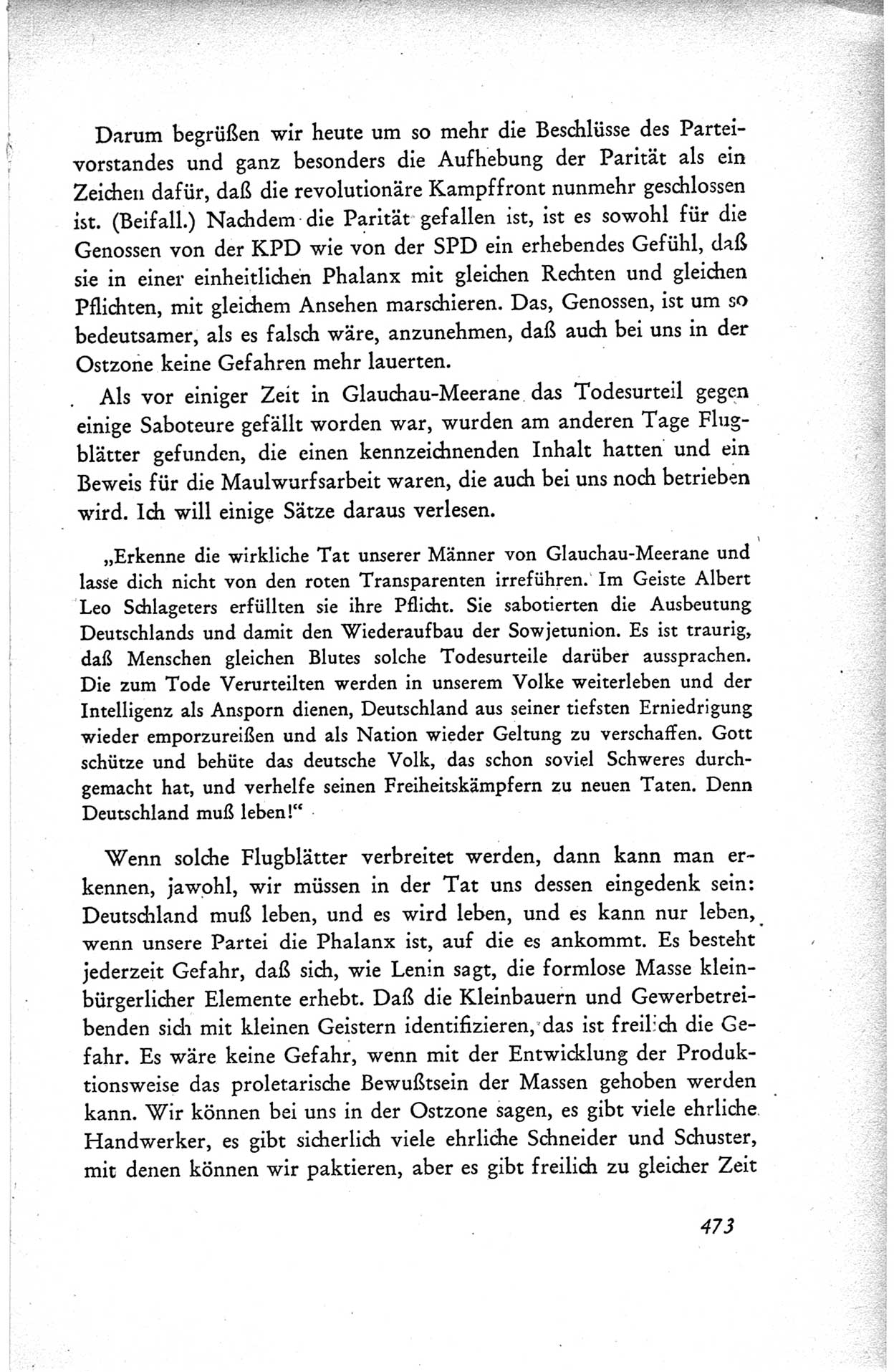 Protokoll der ersten Parteikonferenz der Sozialistischen Einheitspartei Deutschlands (SED) [Sowjetische Besatzungszone (SBZ) Deutschlands] vom 25. bis 28. Januar 1949 im Hause der Deutschen Wirtschaftskommission zu Berlin, Seite 473 (Prot. 1. PK SED SBZ Dtl. 1949, S. 473)