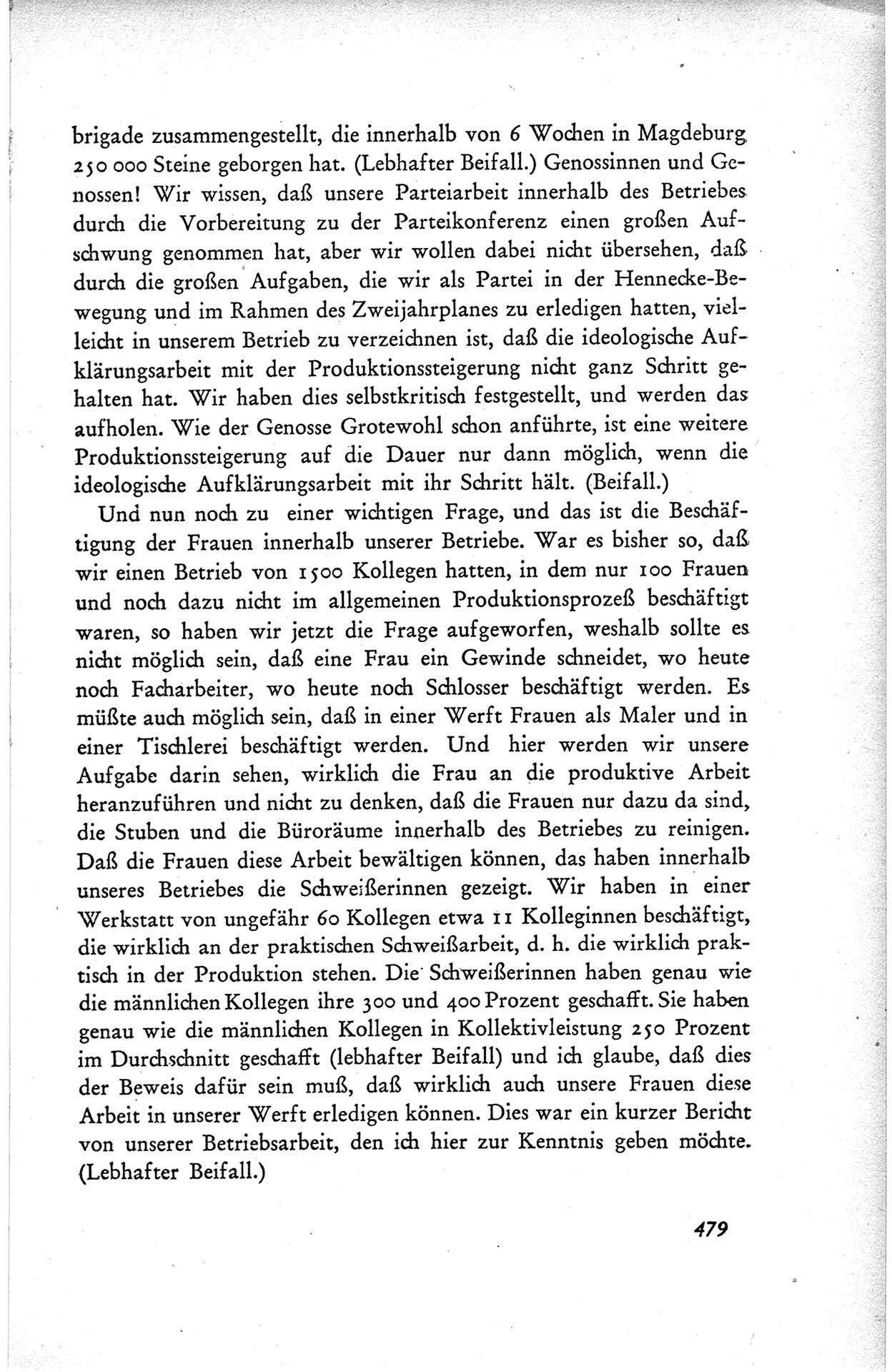 Protokoll der ersten Parteikonferenz der Sozialistischen Einheitspartei Deutschlands (SED) [Sowjetische Besatzungszone (SBZ) Deutschlands] vom 25. bis 28. Januar 1949 im Hause der Deutschen Wirtschaftskommission zu Berlin, Seite 479 (Prot. 1. PK SED SBZ Dtl. 1949, S. 479)