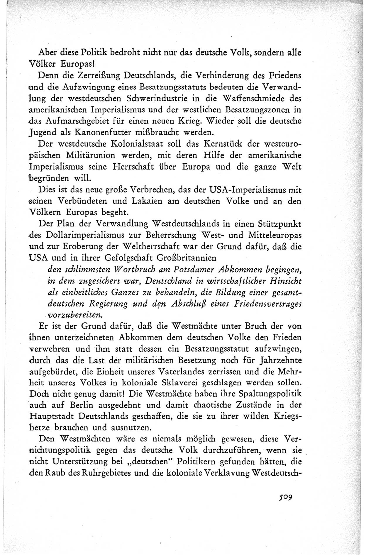 Protokoll der ersten Parteikonferenz der Sozialistischen Einheitspartei Deutschlands (SED) [Sowjetische Besatzungszone (SBZ) Deutschlands] vom 25. bis 28. Januar 1949 im Hause der Deutschen Wirtschaftskommission zu Berlin, Seite 509 (Prot. 1. PK SED SBZ Dtl. 1949, S. 509)