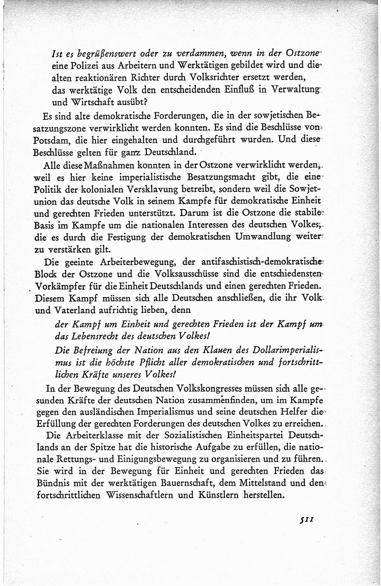 Protokoll der ersten Parteikonferenz der Sozialistischen Einheitspartei Deutschlands (SED) [Sowjetische Besatzungszone (SBZ) Deutschlands] vom 25. bis 28. Januar 1949 im Hause der Deutschen Wirtschaftskommission zu Berlin, Seite 511 (Prot. 1. PK SED SBZ Dtl. 1949, S. 511)