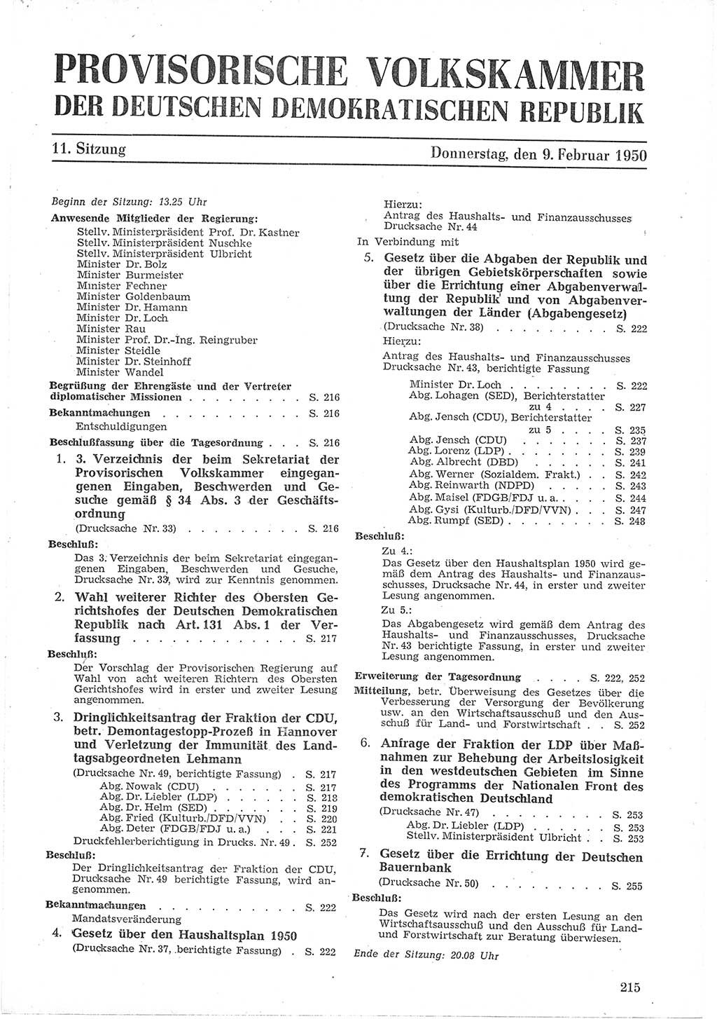 Provisorische Volkskammer (VK) der Deutschen Demokratischen Republik (DDR) 1949-1950, Dokument 229 (Prov. VK DDR 1949-1950, Dok. 229)