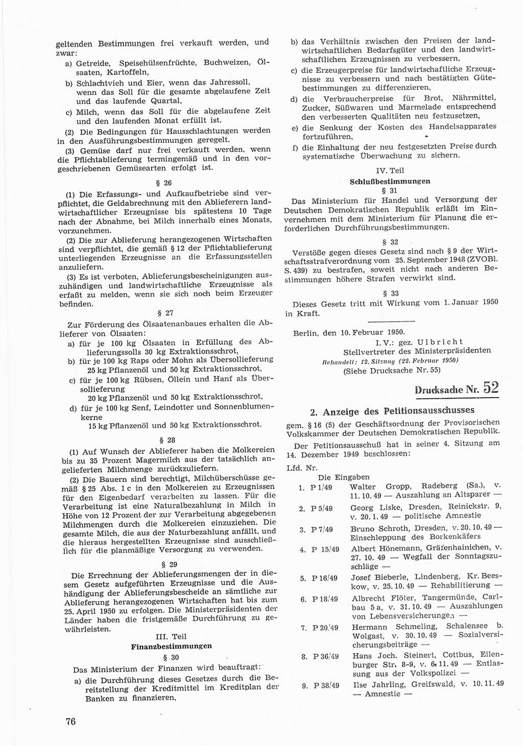 Provisorische Volkskammer (VK) der Deutschen Demokratischen Republik (DDR) 1949-1950, Dokument 676 (Prov. VK DDR 1949-1950, Dok. 676)