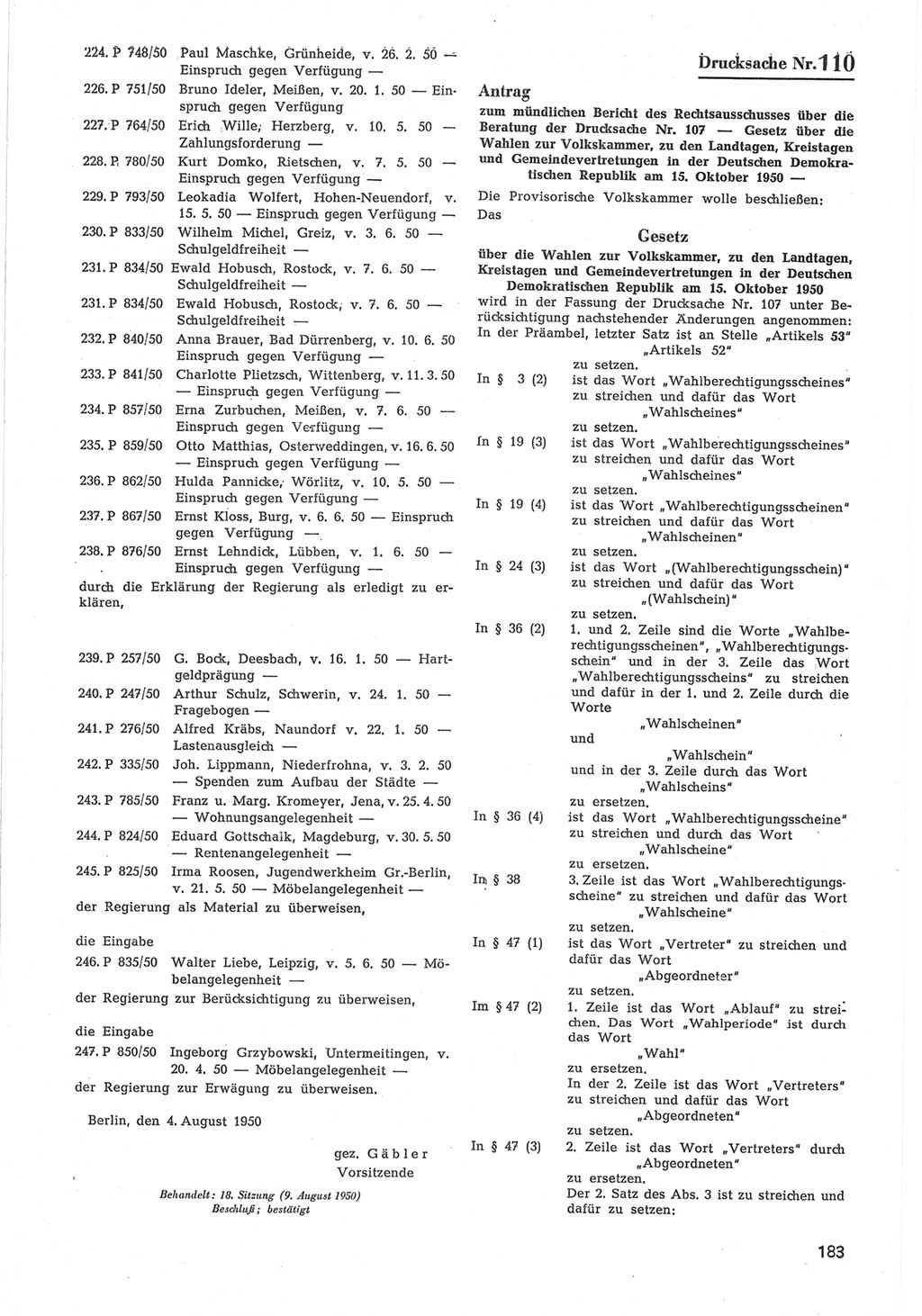 Provisorische Volkskammer (VK) der Deutschen Demokratischen Republik (DDR) 1949-1950, Dokument 785 (Prov. VK DDR 1949-1950, Dok. 785)