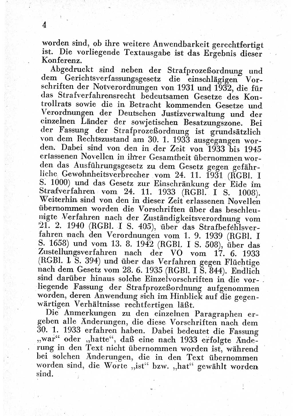 Strafprozeßordnung (StPO), Gerichtsverfassungsgesetz (GVG) und zahlreiche Nebengesetze der sowjetischen Besatzungszone (SBZ) in Deutschland 1949, Seite 4 (StPO GVG Ges. SBZ Dtl. 1949, S. 4)