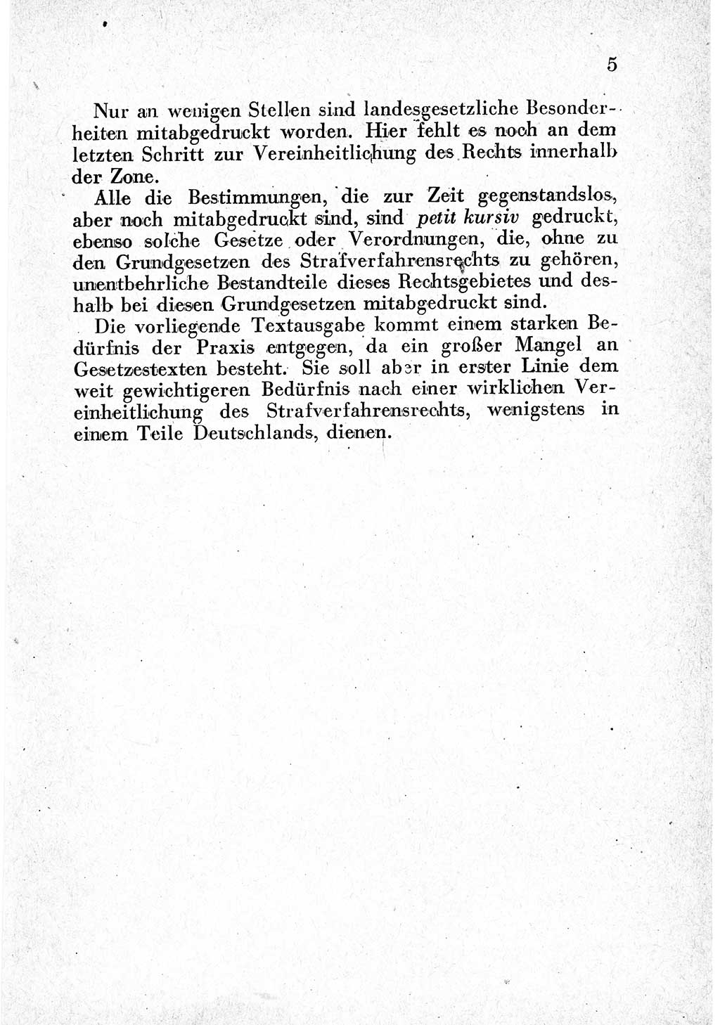 Strafprozeßordnung (StPO), Gerichtsverfassungsgesetz (GVG) und zahlreiche Nebengesetze der sowjetischen Besatzungszone (SBZ) in Deutschland 1949, Seite 5 (StPO GVG Ges. SBZ Dtl. 1949, S. 5)