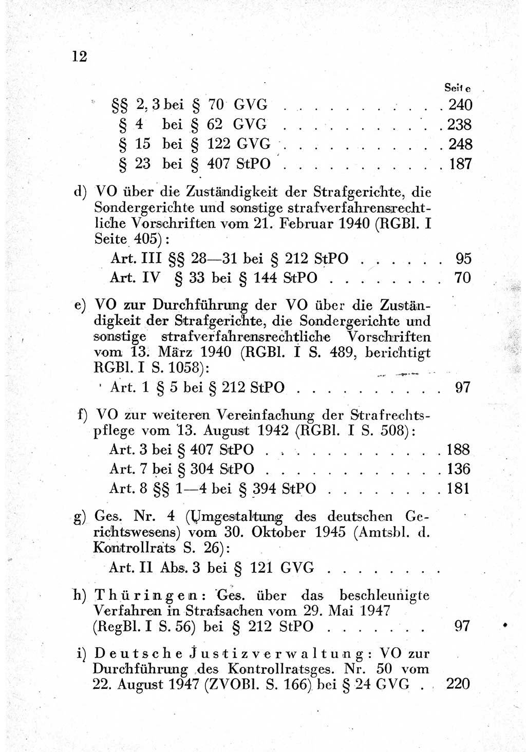 Strafprozeßordnung (StPO), Gerichtsverfassungsgesetz (GVG) und zahlreiche Nebengesetze der sowjetischen Besatzungszone (SBZ) in Deutschland 1949, Seite 12 (StPO GVG Ges. SBZ Dtl. 1949, S. 12)