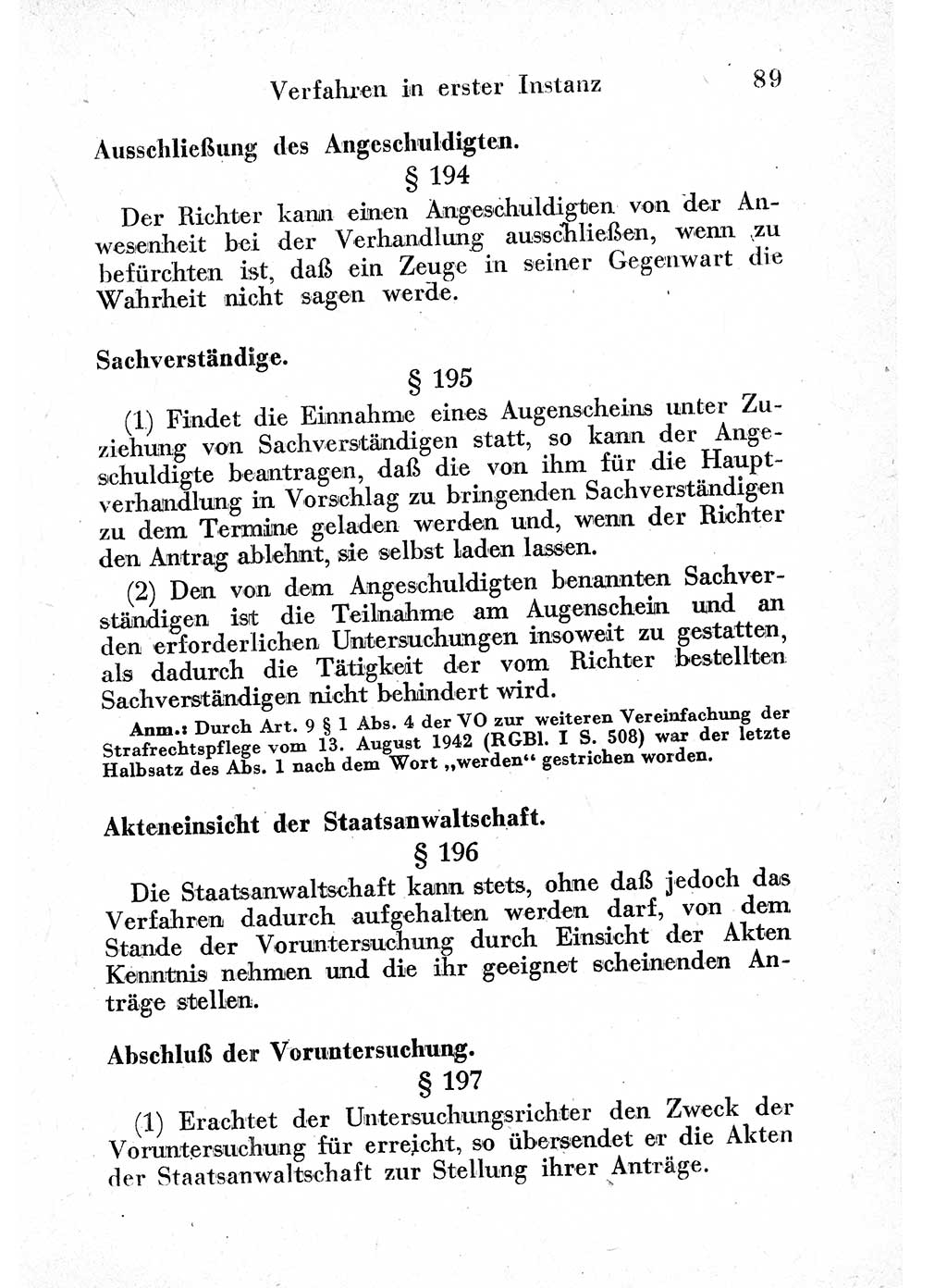 Strafprozeßordnung (StPO), Gerichtsverfassungsgesetz (GVG) und zahlreiche Nebengesetze der sowjetischen Besatzungszone (SBZ) in Deutschland 1949, Seite 89 (StPO GVG Ges. SBZ Dtl. 1949, S. 89)