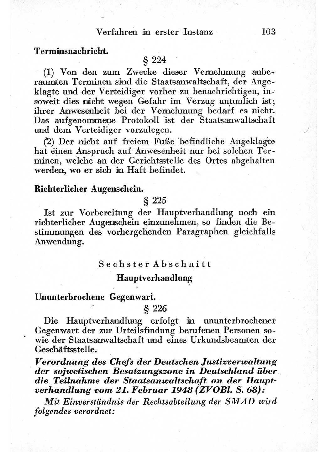 Strafprozeßordnung (StPO), Gerichtsverfassungsgesetz (GVG) und zahlreiche Nebengesetze der sowjetischen Besatzungszone (SBZ) in Deutschland 1949, Seite 103 (StPO GVG Ges. SBZ Dtl. 1949, S. 103)