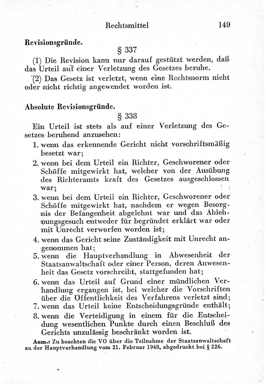 Strafprozeßordnung (StPO), Gerichtsverfassungsgesetz (GVG) und zahlreiche Nebengesetze der sowjetischen Besatzungszone (SBZ) in Deutschland 1949, Seite 149 (StPO GVG Ges. SBZ Dtl. 1949, S. 149)