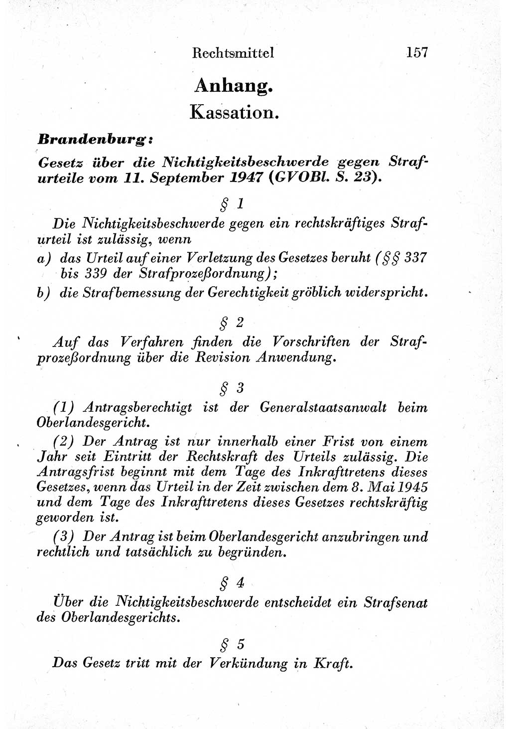 Strafprozeßordnung (StPO), Gerichtsverfassungsgesetz (GVG) und zahlreiche Nebengesetze der sowjetischen Besatzungszone (SBZ) in Deutschland 1949, Seite 157 (StPO GVG Ges. SBZ Dtl. 1949, S. 157)