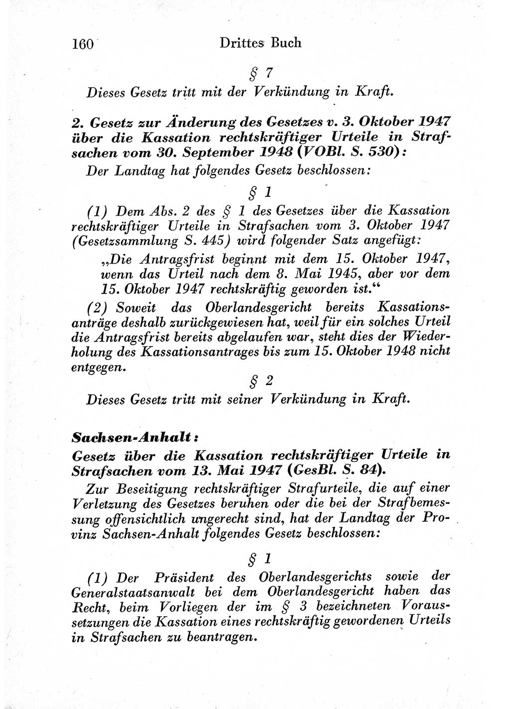 Strafprozeßordnung (StPO), Gerichtsverfassungsgesetz (GVG) und zahlreiche Nebengesetze der sowjetischen Besatzungszone (SBZ) in Deutschland 1949, Seite 160 (StPO GVG Ges. SBZ Dtl. 1949, S. 160)