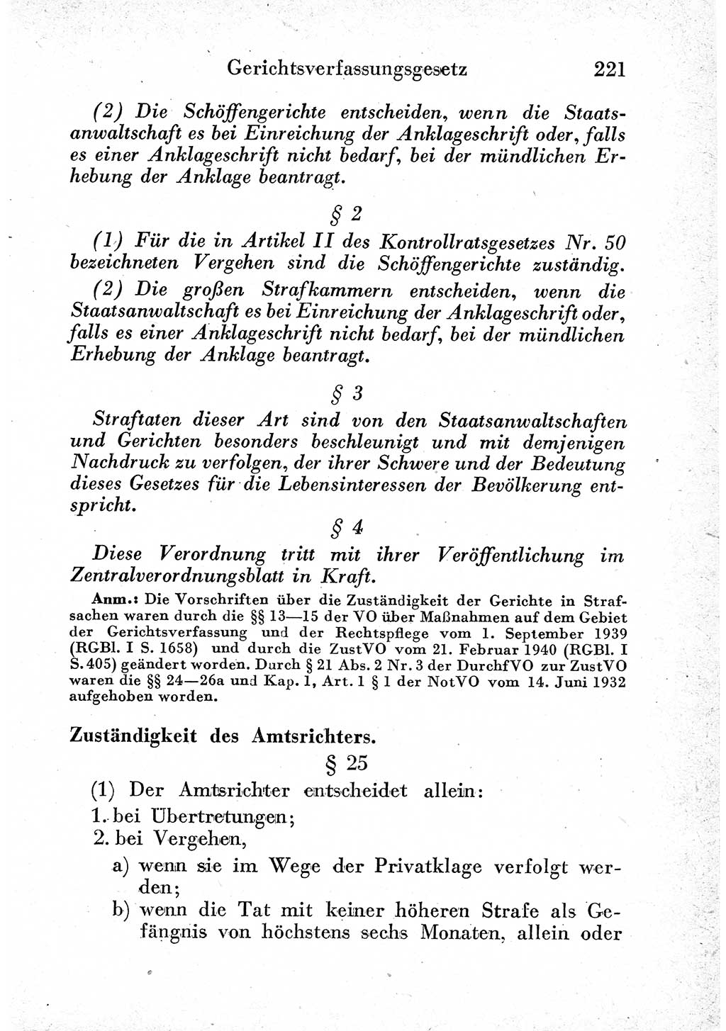 Strafprozeßordnung (StPO), Gerichtsverfassungsgesetz (GVG) und zahlreiche Nebengesetze der sowjetischen Besatzungszone (SBZ) in Deutschland 1949, Seite 221 (StPO GVG Ges. SBZ Dtl. 1949, S. 221)