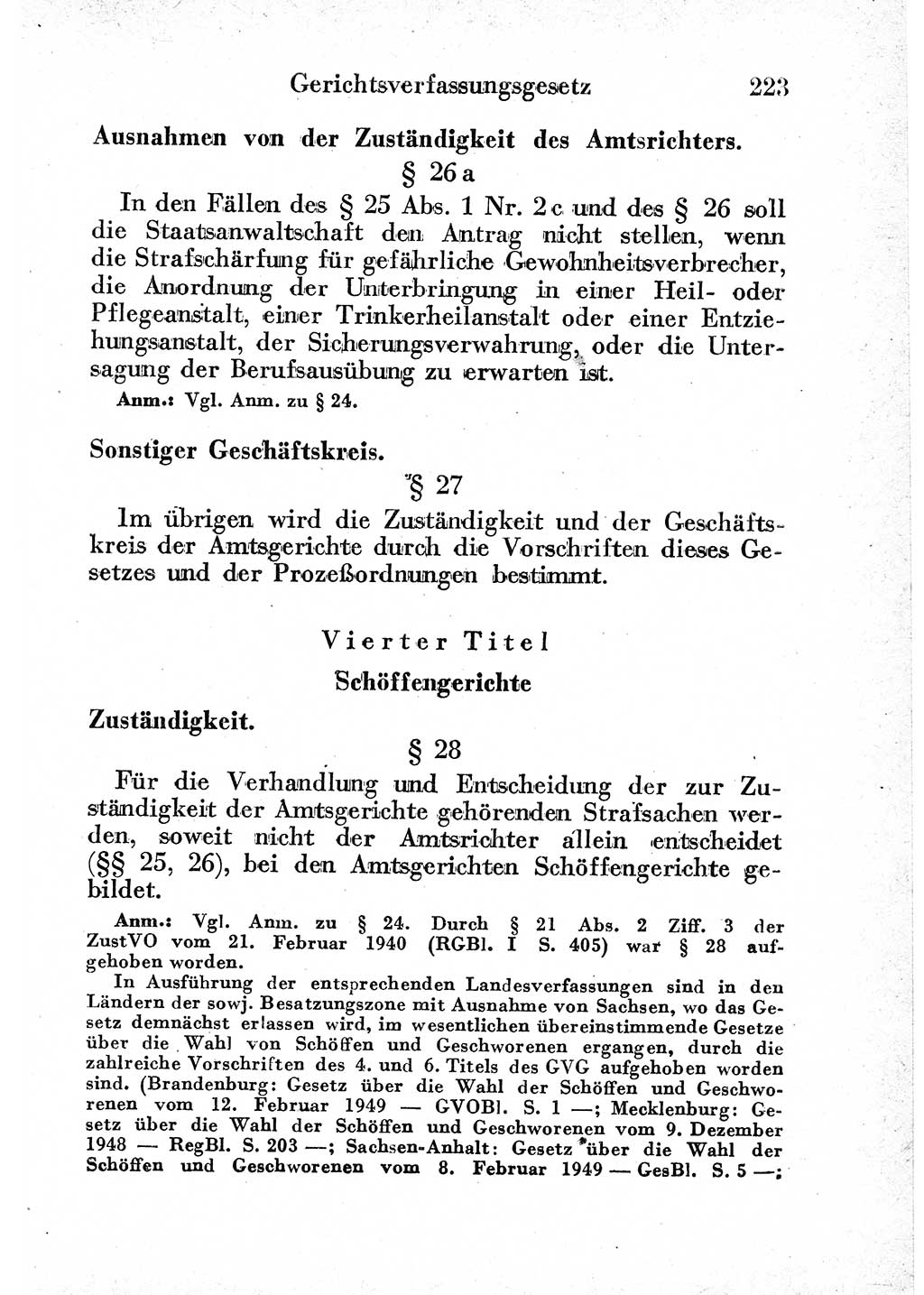 Strafprozeßordnung (StPO), Gerichtsverfassungsgesetz (GVG) und zahlreiche Nebengesetze der sowjetischen Besatzungszone (SBZ) in Deutschland 1949, Seite 223 (StPO GVG Ges. SBZ Dtl. 1949, S. 223)