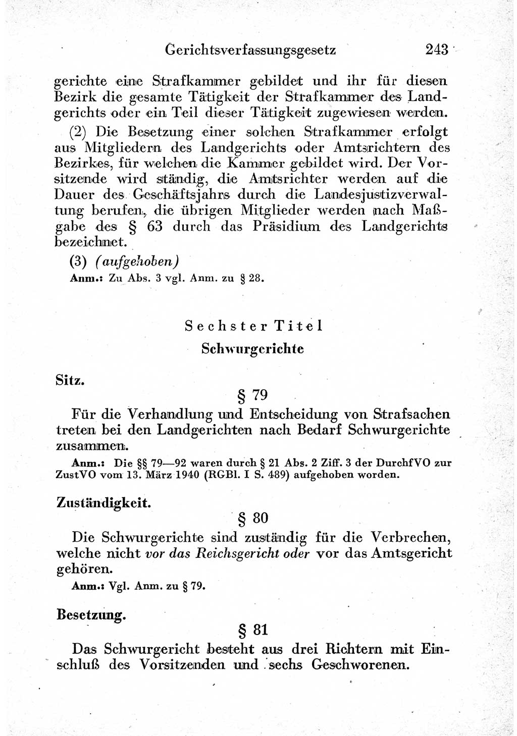 Strafprozeßordnung (StPO), Gerichtsverfassungsgesetz (GVG) und zahlreiche Nebengesetze der sowjetischen Besatzungszone (SBZ) in Deutschland 1949, Seite 243 (StPO GVG Ges. SBZ Dtl. 1949, S. 243)