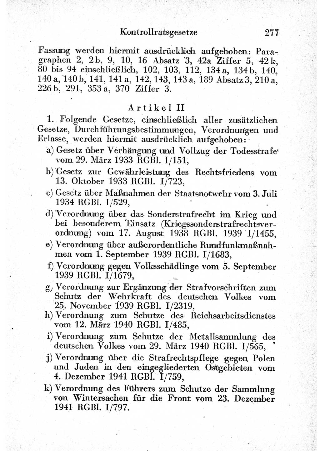 Strafprozeßordnung (StPO), Gerichtsverfassungsgesetz (GVG) und zahlreiche Nebengesetze der sowjetischen Besatzungszone (SBZ) in Deutschland 1949, Seite 277 (StPO GVG Ges. SBZ Dtl. 1949, S. 277)