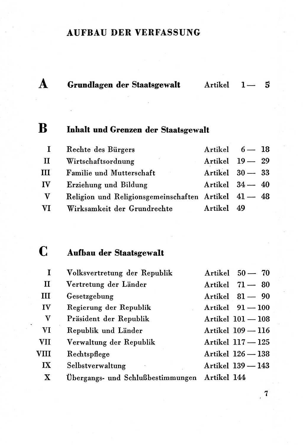 Verfassung der Deutschen Demokratischen Republik (DDR) vom 7. Oktober 1949, Seite 7 (Verf. DDR 1949, S. 7)