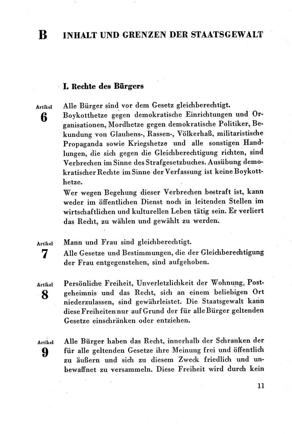 Verfassung der Deutschen Demokratischen Republik (DDR) vom 7. Oktober 1949, Seite 11 (Verf. DDR 1949, S. 11)