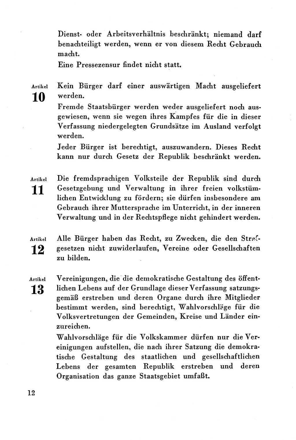 Verfassung der Deutschen Demokratischen Republik (DDR) vom 7. Oktober 1949, Seite 12 (Verf. DDR 1949, S. 12)