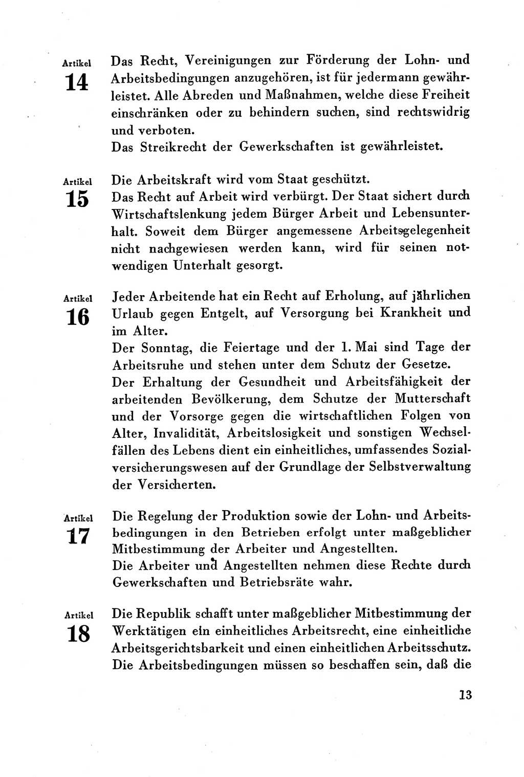 Verfassung der Deutschen Demokratischen Republik (DDR) vom 7. Oktober 1949, Seite 13 (Verf. DDR 1949, S. 13)