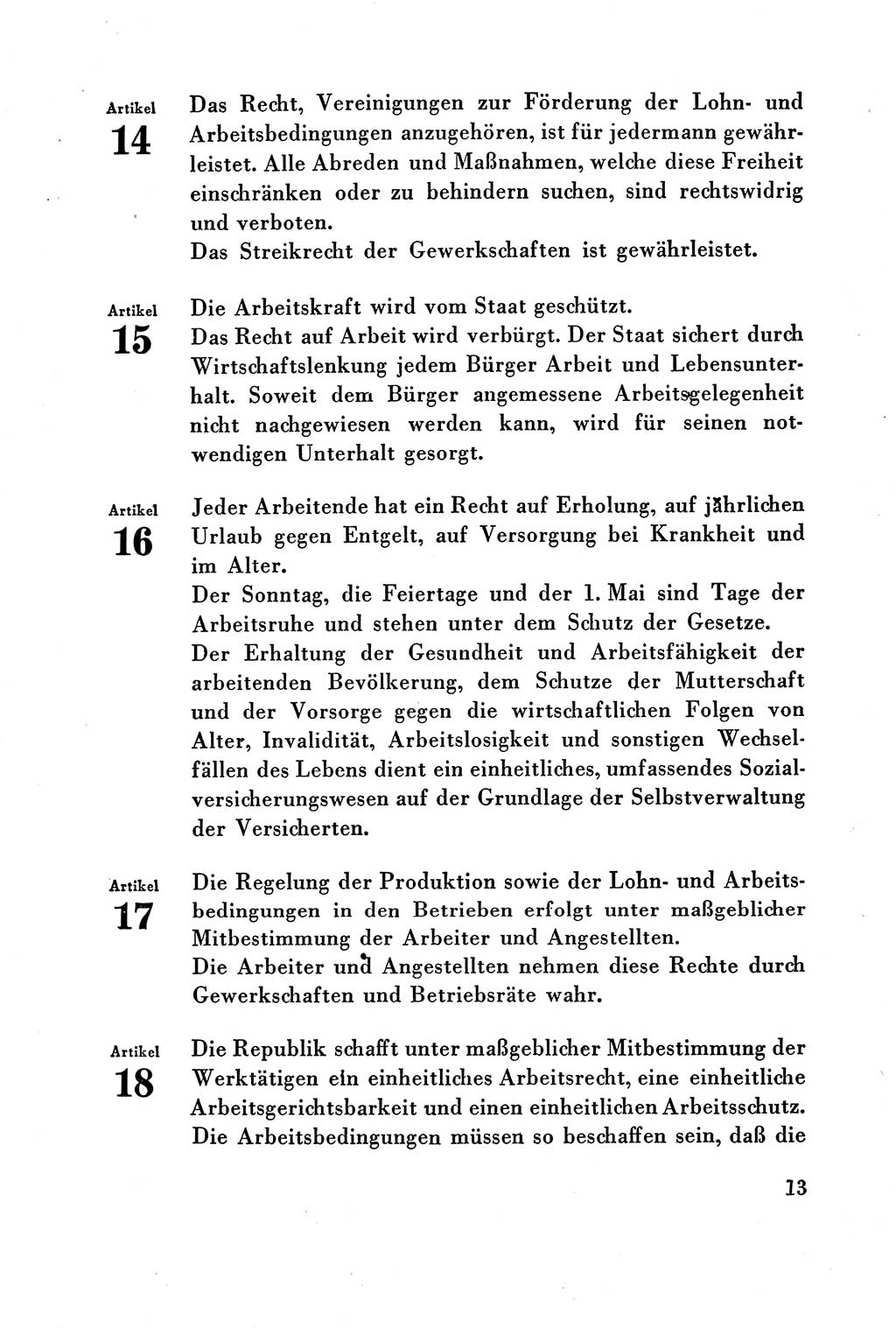 Verfassung der Deutschen Demokratischen Republik (DDR) vom 7. Oktober 1949, Seite 13 (Verf. DDR 1949, S. 13)