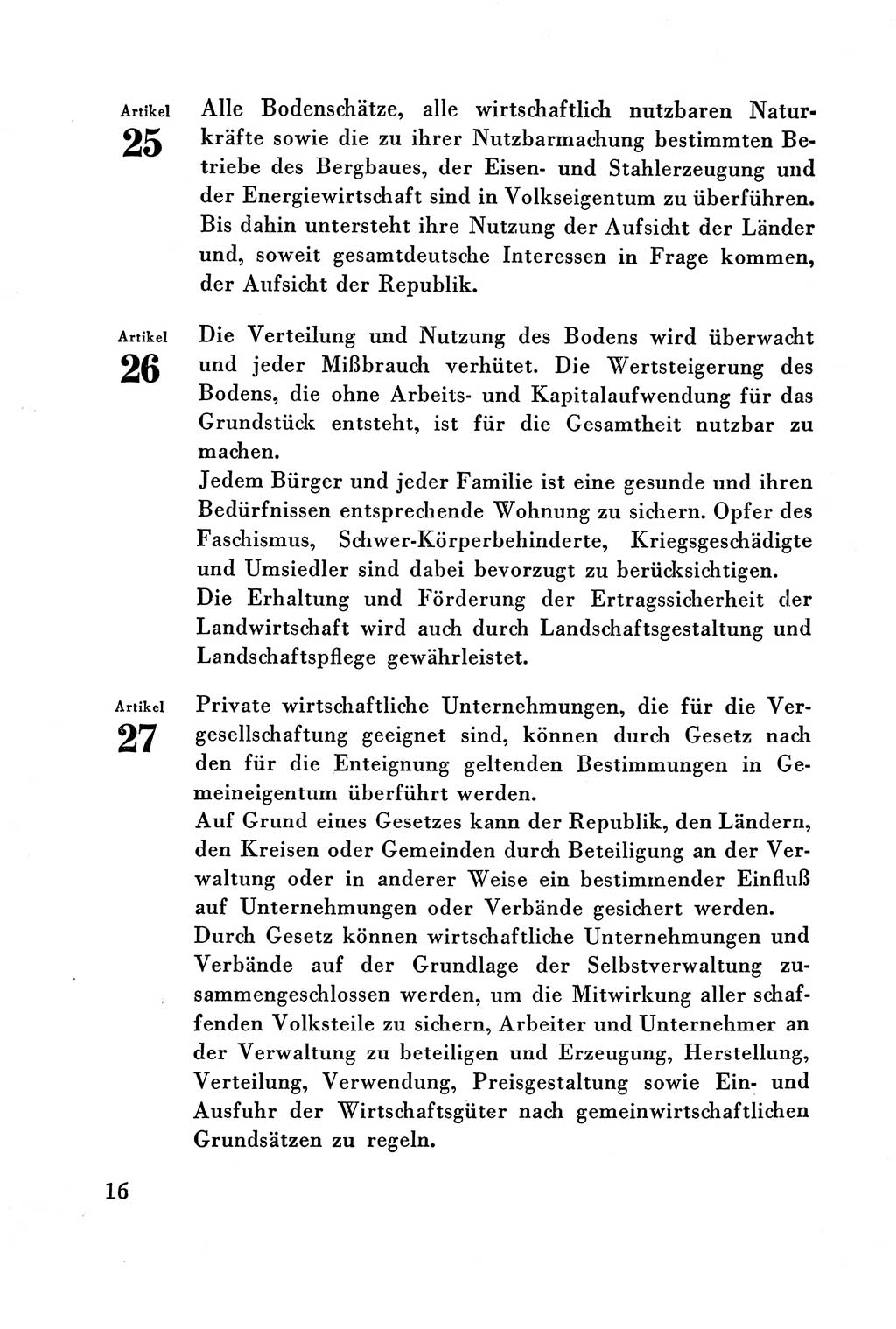Verfassung der Deutschen Demokratischen Republik (DDR) vom 7. Oktober 1949, Seite 16 (Verf. DDR 1949, S. 16)